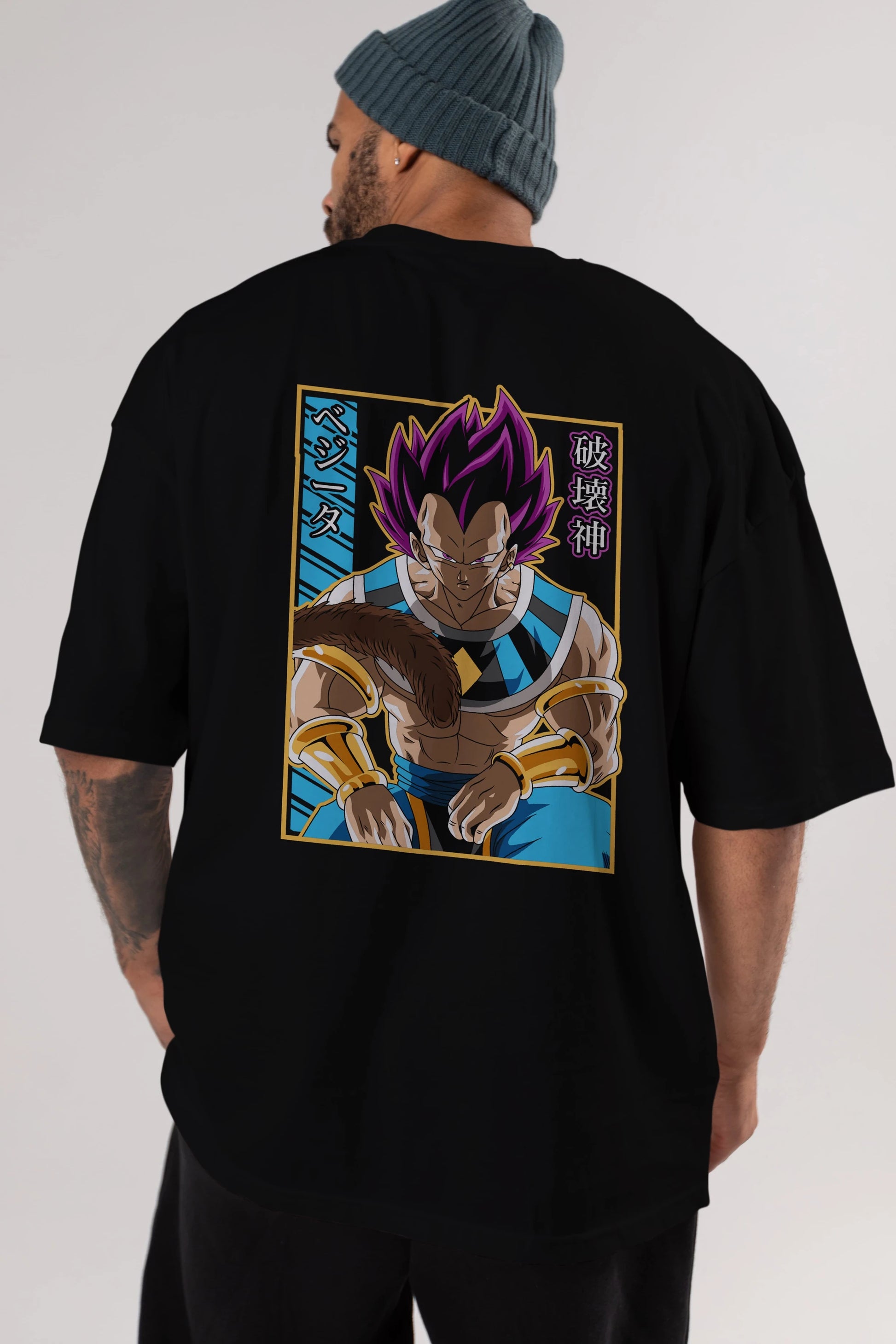 DragonBall VegetaHakaishin Anime Arka Baskılı Oversize t-shirt Erkek Kadın Unisex