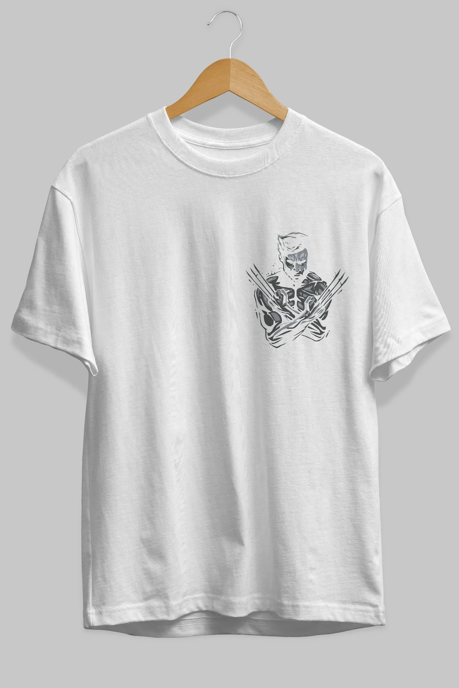 Wolverine Ön Sol Baskılı Oversize t-shirt Erkek Kadın Unisex %100 Pamuk Bisiklet Yaka tişort