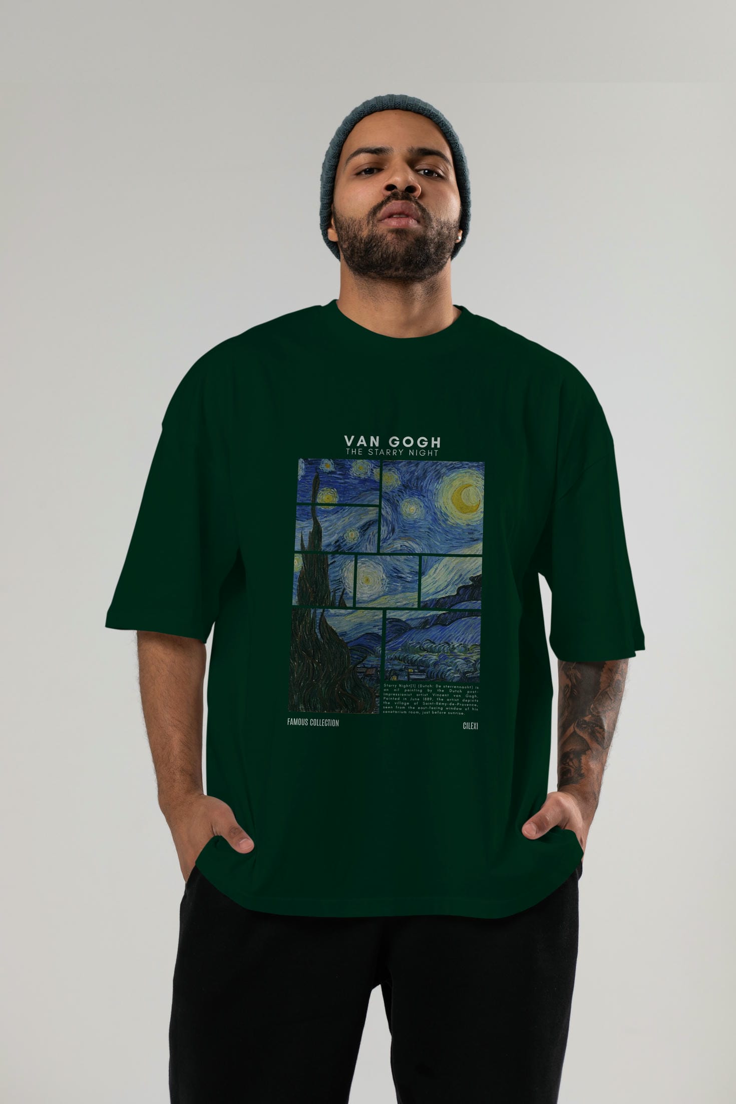 Van Gogh The Starry Night ön Baskılı Oversize t-shirt Erkek Kadın Bisiklet Yaka Pamuk tişort