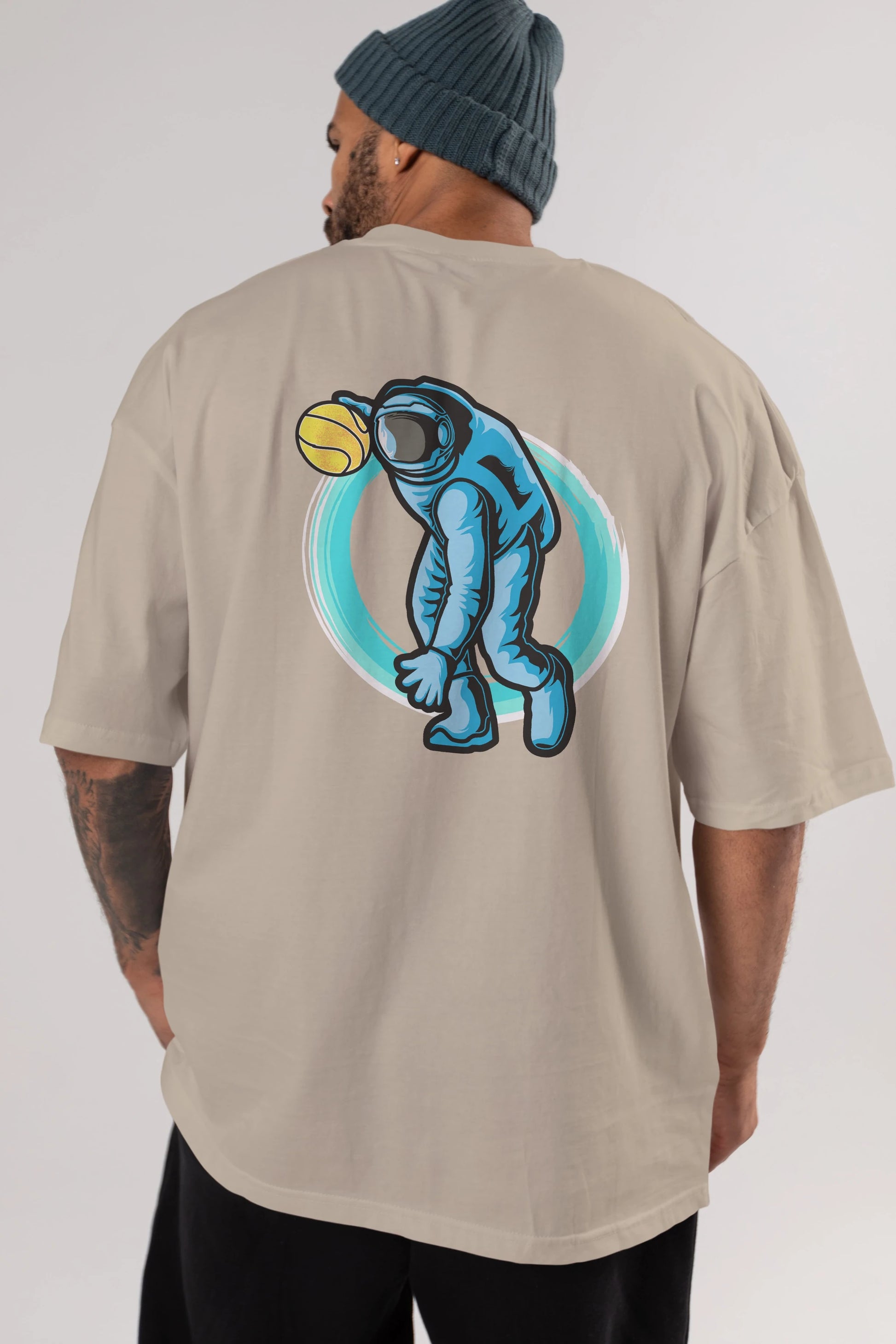 Astronaut Dribble Arka Baskılı Oversize t-shirt Erkek Kadın Unisex