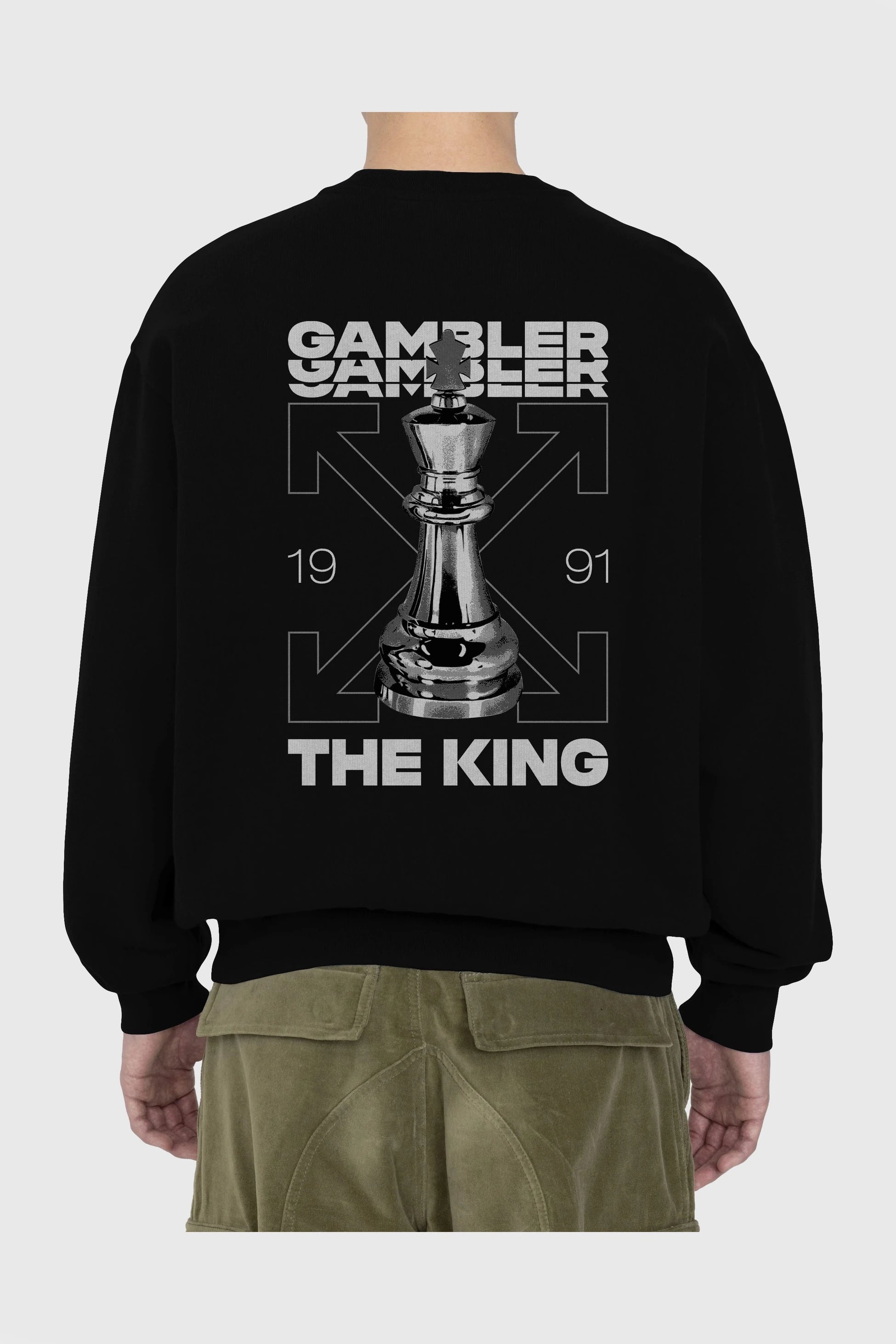 Gambler The King Arka Baskılı Oversize Sweatshirt Erkek Kadın Unisex