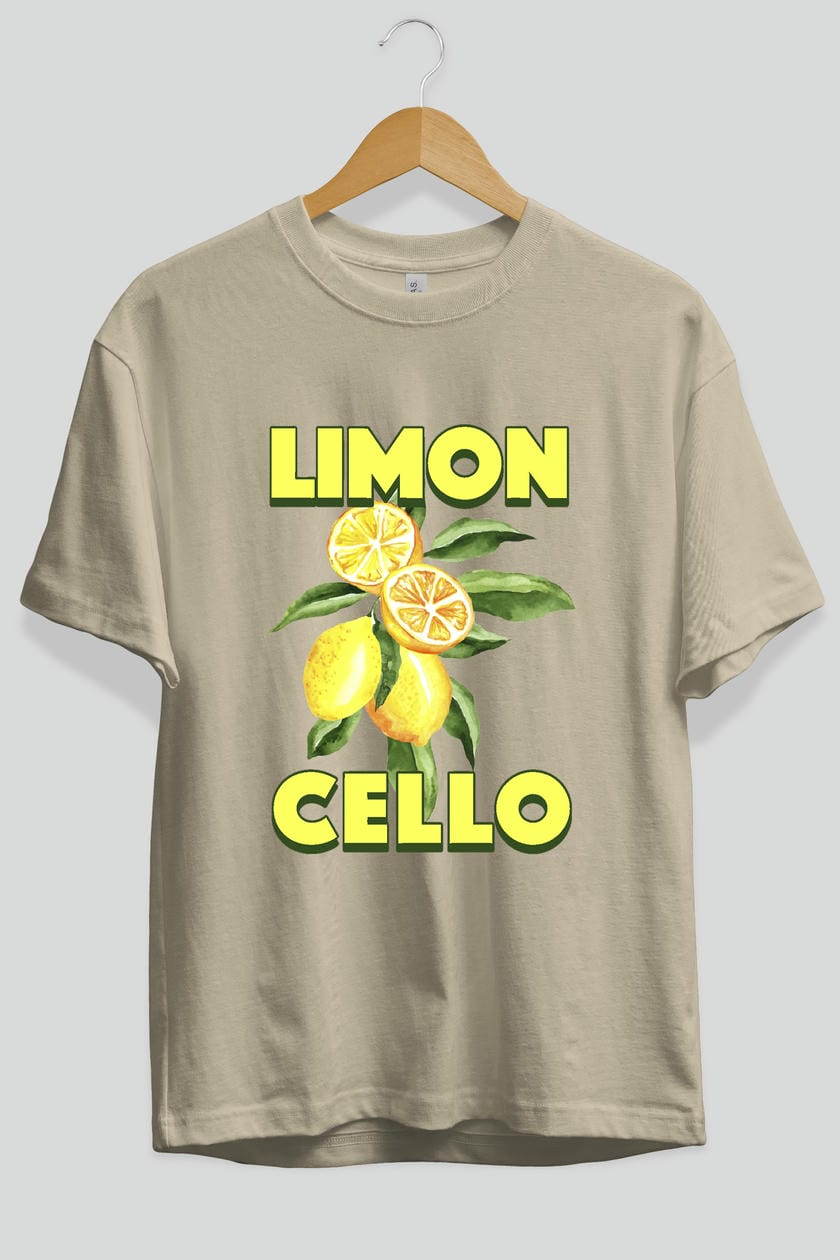 Limoncello Lemon Ön Baskılı Oversize t-shirt Erkek Kadın Pamuk Bisiklet Yaka tişort