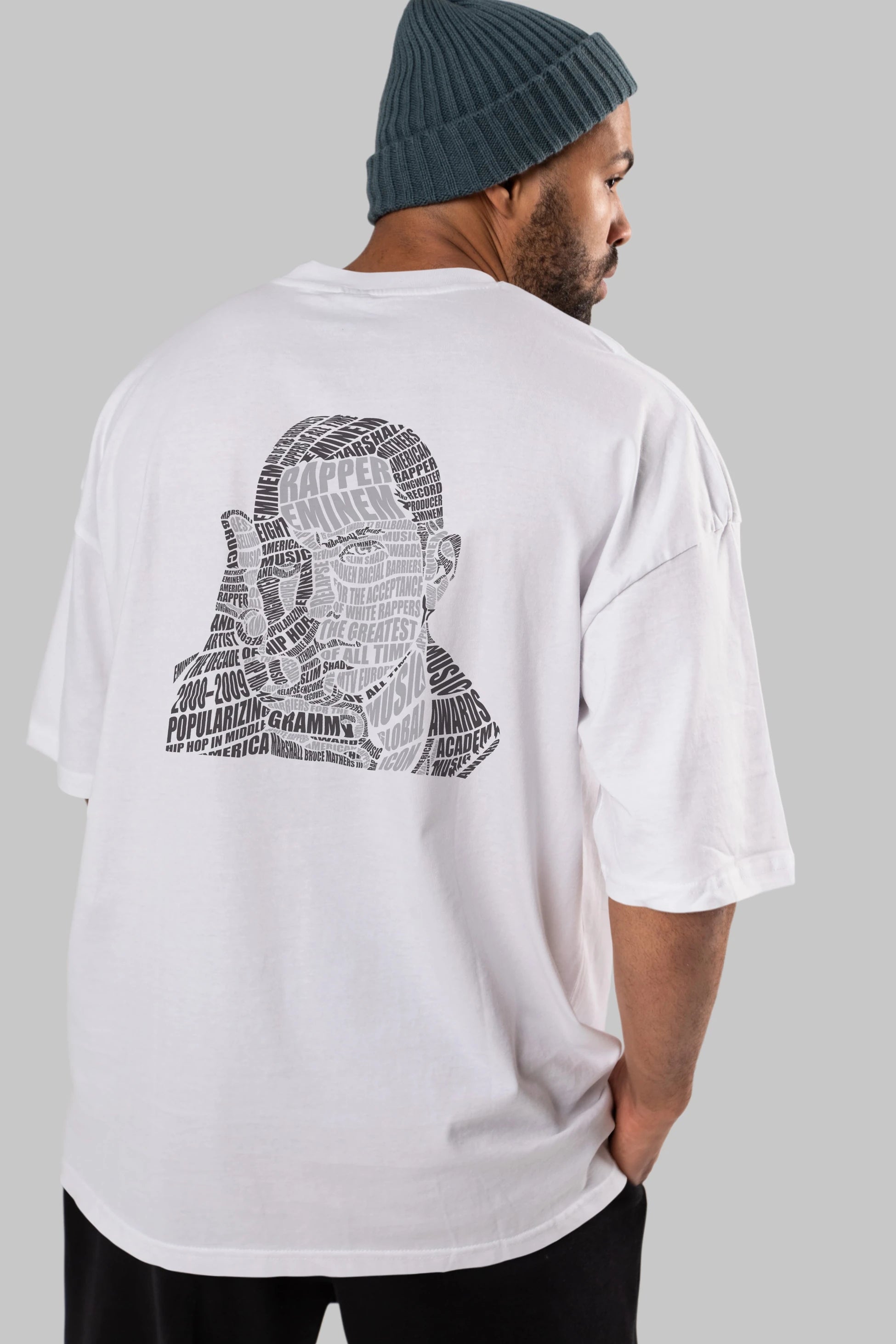 Eminem Calligram Arka Baskılı Oversize t-shirt %100 pamuk Erkek Kadın Unisex