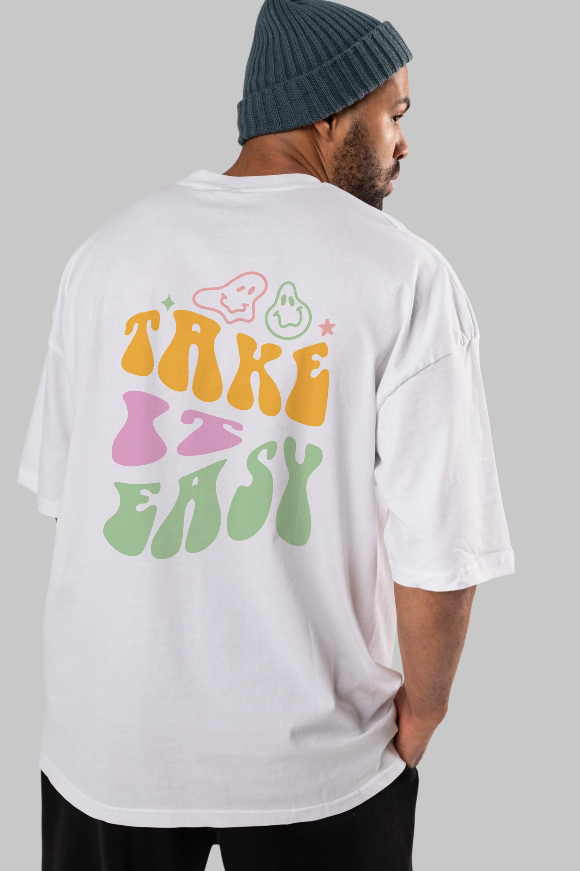 Take it Easy Yazılı Arka Baskılı Oversize t-shirt Erkek Kadın Unisex