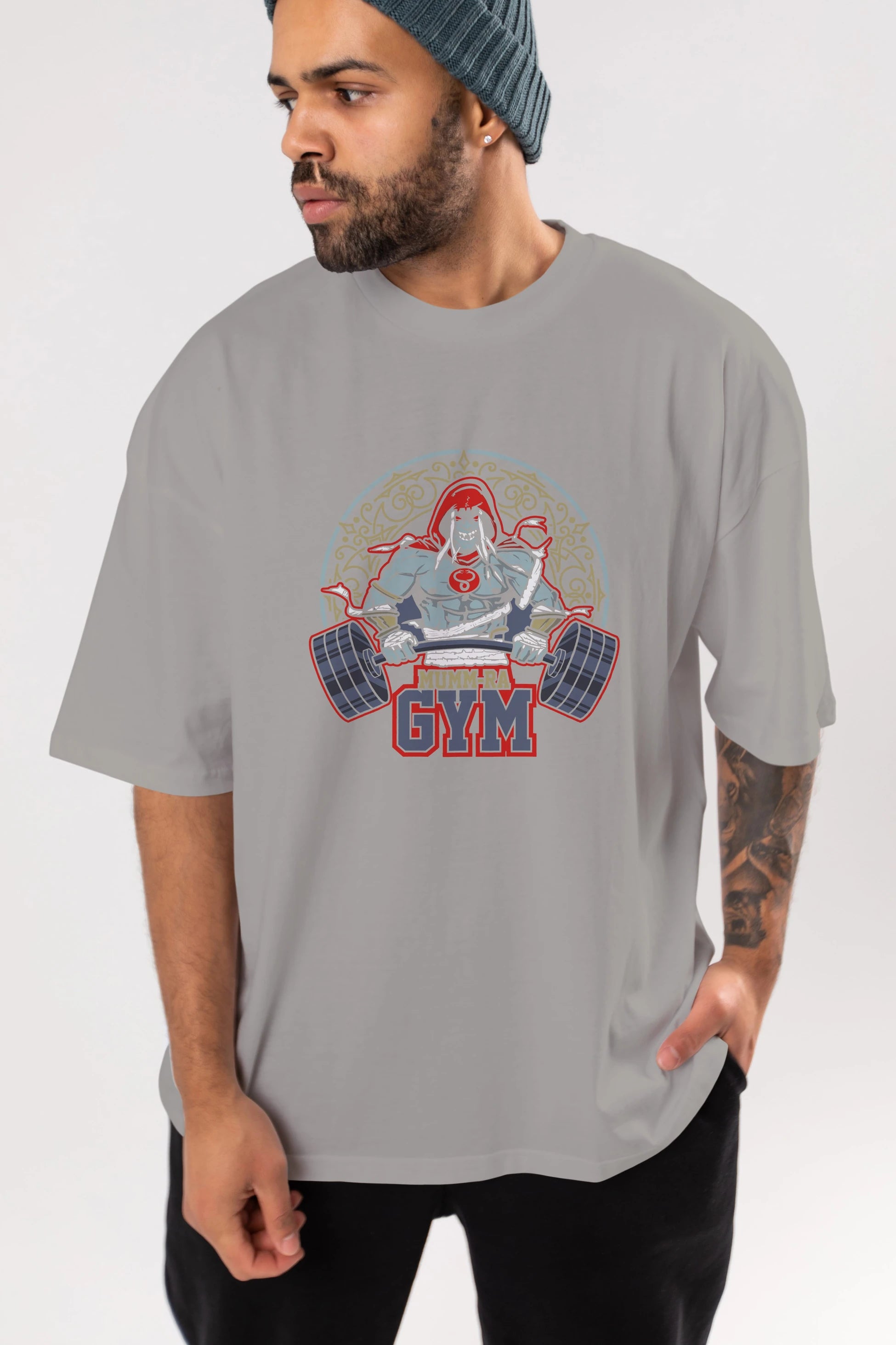 Mumm-ra GYM Ön Baskılı Oversize t-shirt Erkek Kadın Unisex %100 Pamuk Bisiklet Yaka tişort