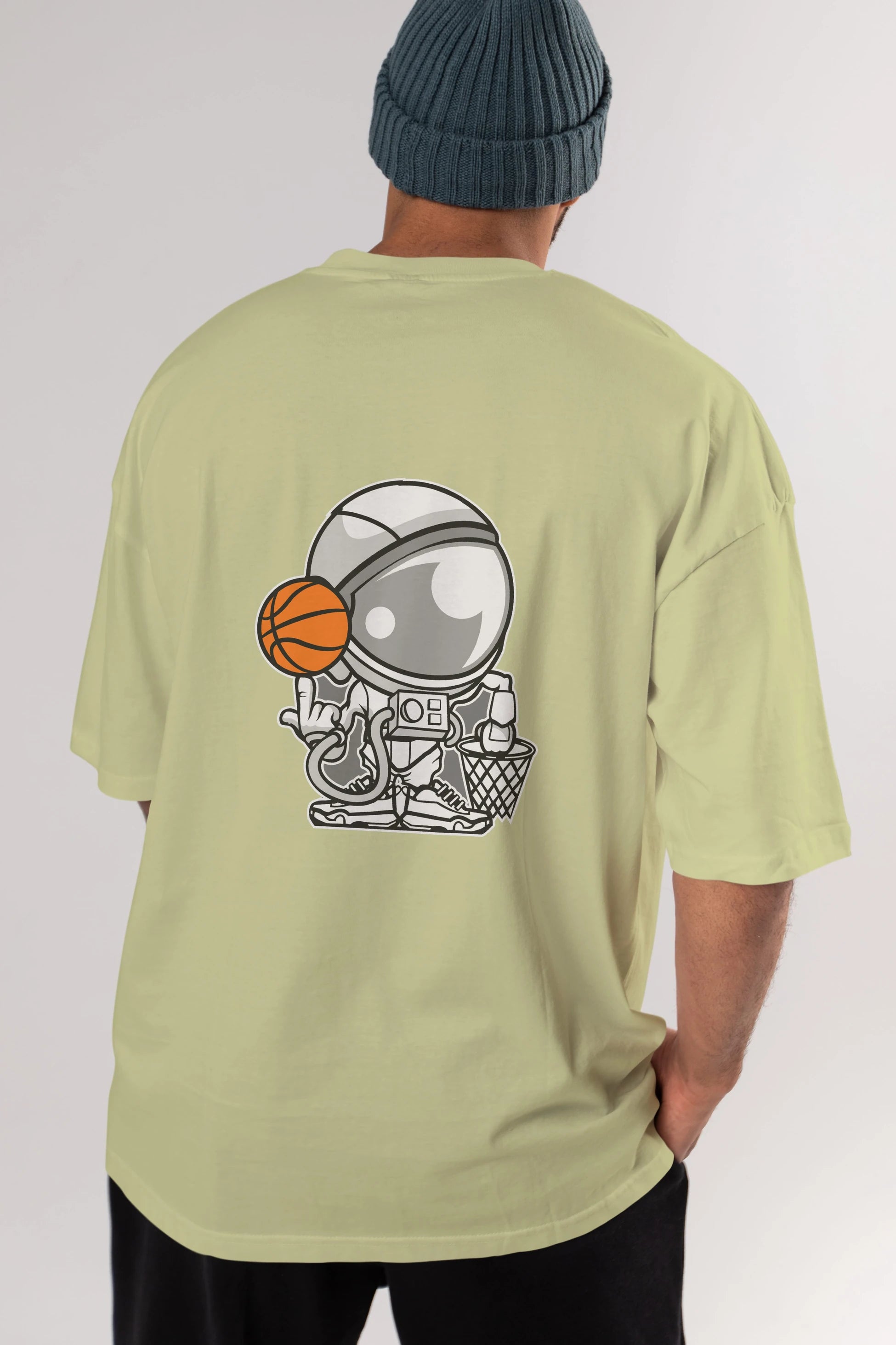 Astronaut Basketball Arka Baskılı Oversize t-shirt Erkek Kadın Unisex %100 Pamuk tişort