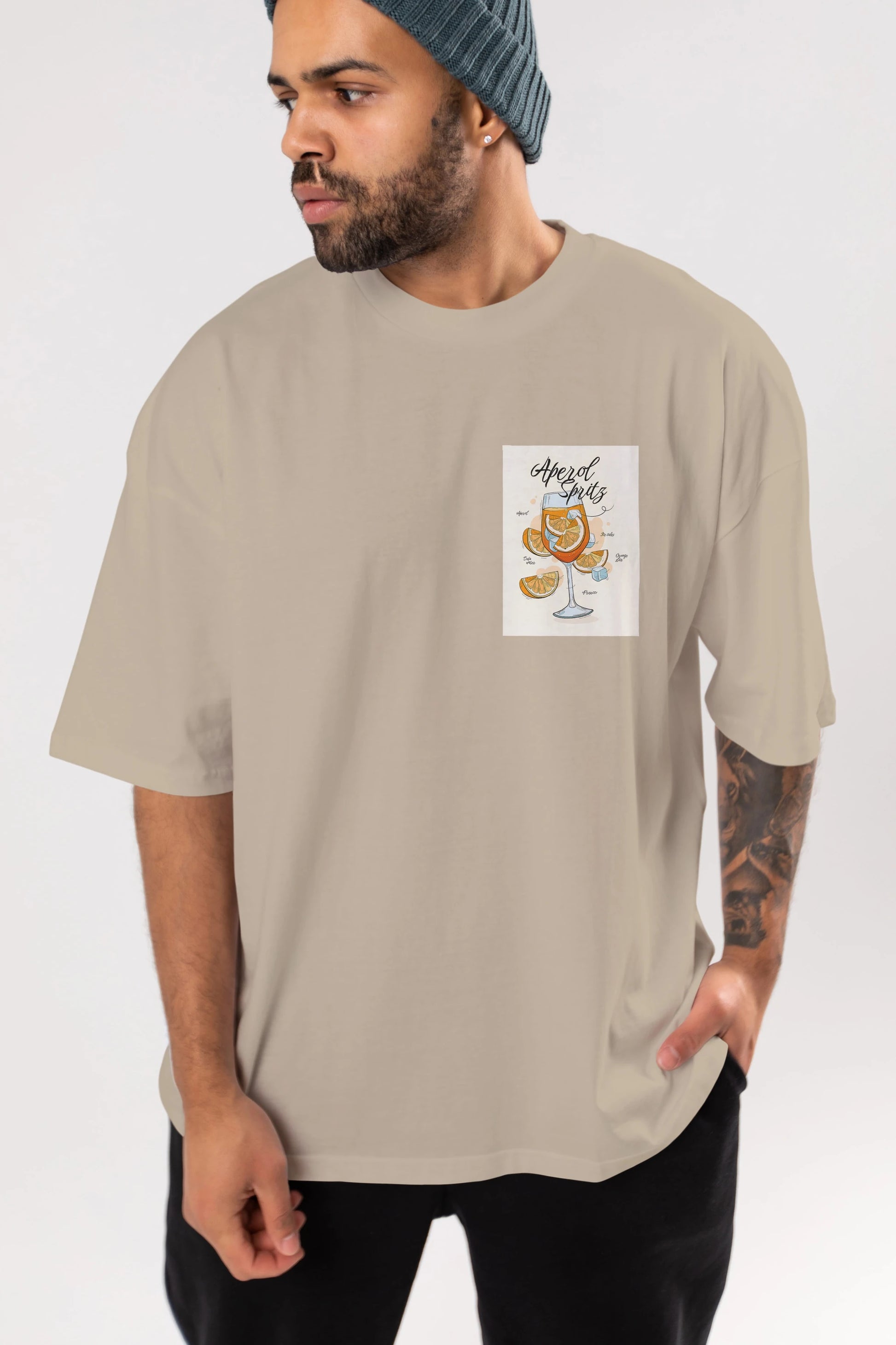Aperol Spritz 6 Ön Sol Baskılı Oversize t-shirt Erkek Kadın Unisex %100 Pamuk Bisiklet Yaka tişort
