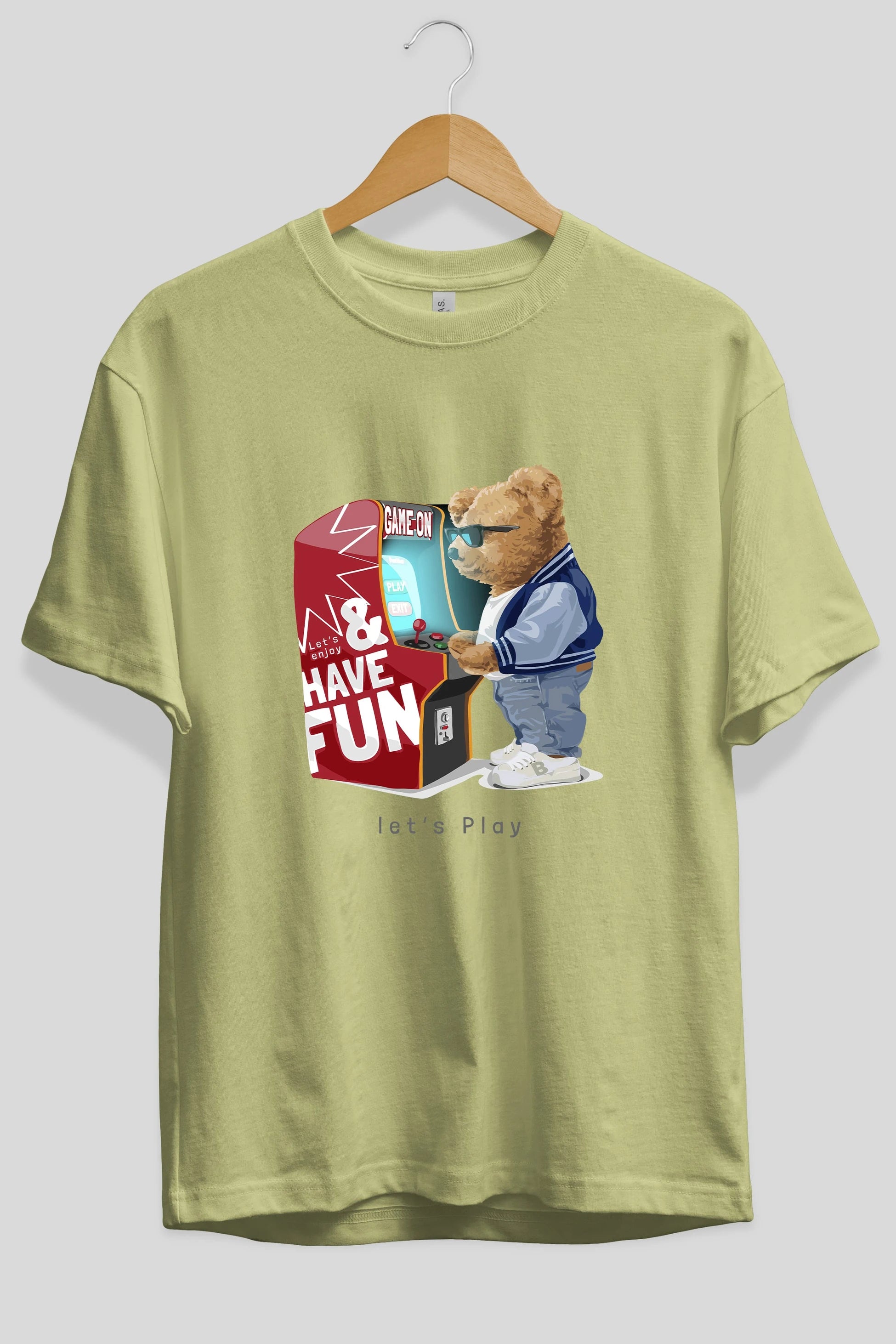 Teddy Bear Lets Play Ön Baskılı Oversize t-shirt Erkek Kadın Unisex %100 Pamuk
