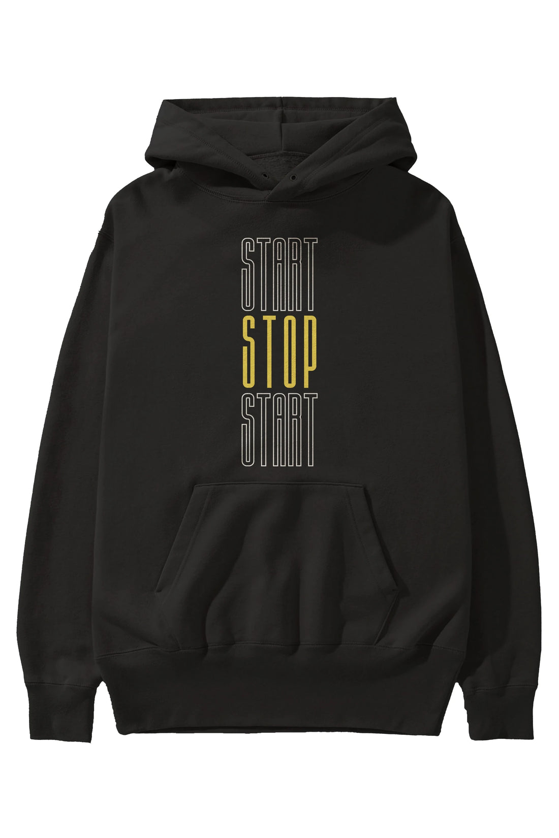 Start Stop Start Yazılı Ön Baskılı Oversize Hoodie Kapüşonlu Sweatshirt Erkek Kadın Unisex