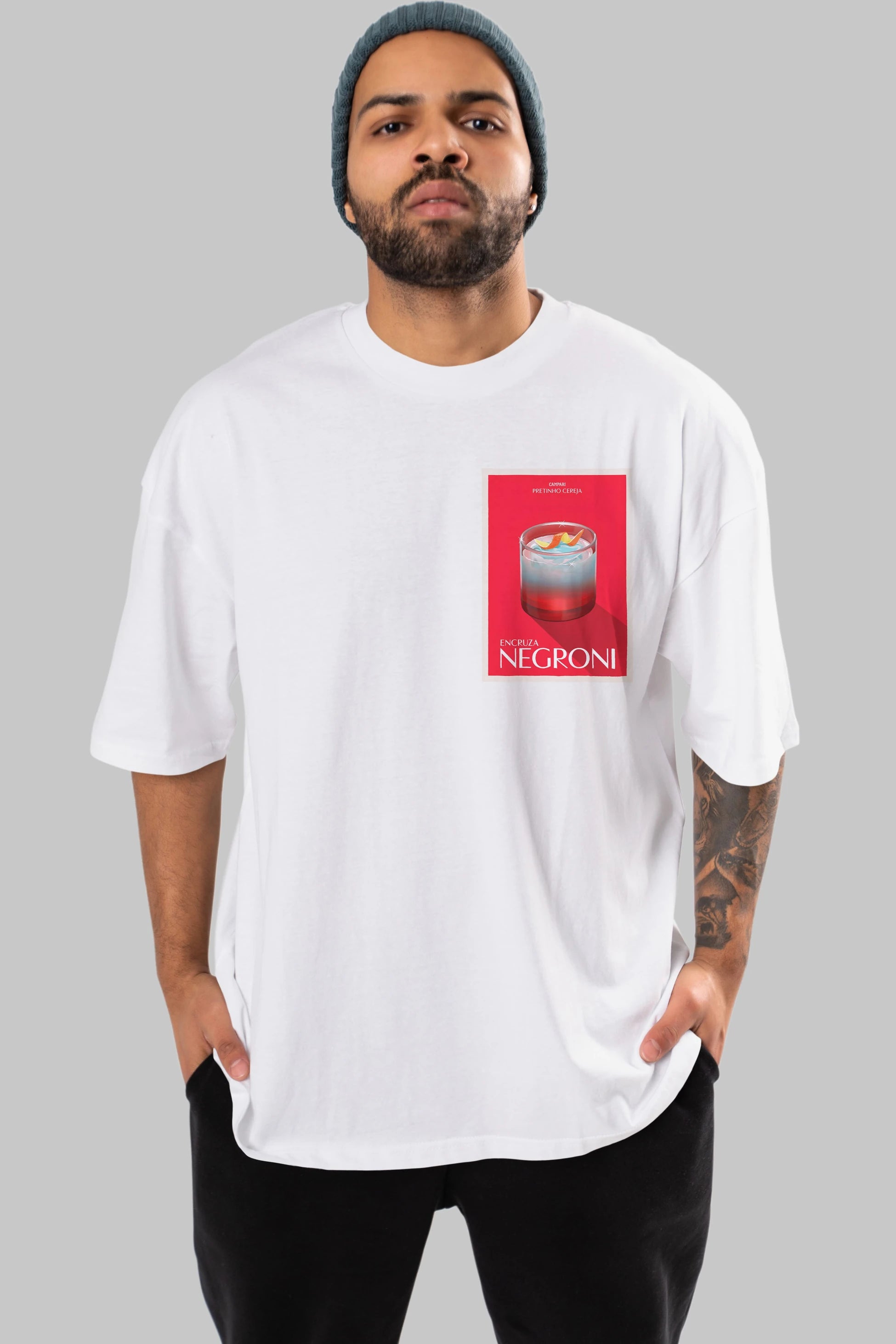 Encruza Negroni Ön Sol Baskılı Oversize t-shirt Erkek Kadın Unisex %100 Pamuk Bisiklet Yaka tişort