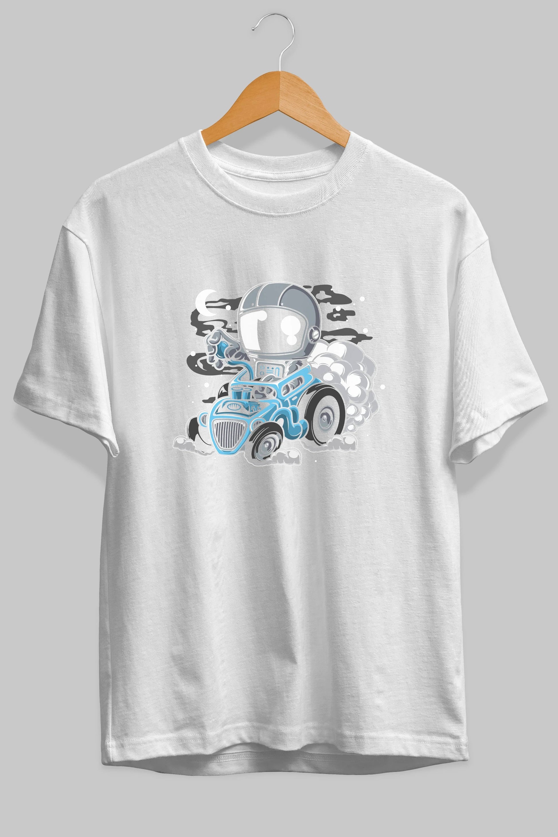 Astronaut Hotrod Ön Baskılı Oversize t-shirt Erkek Kadın Unisex