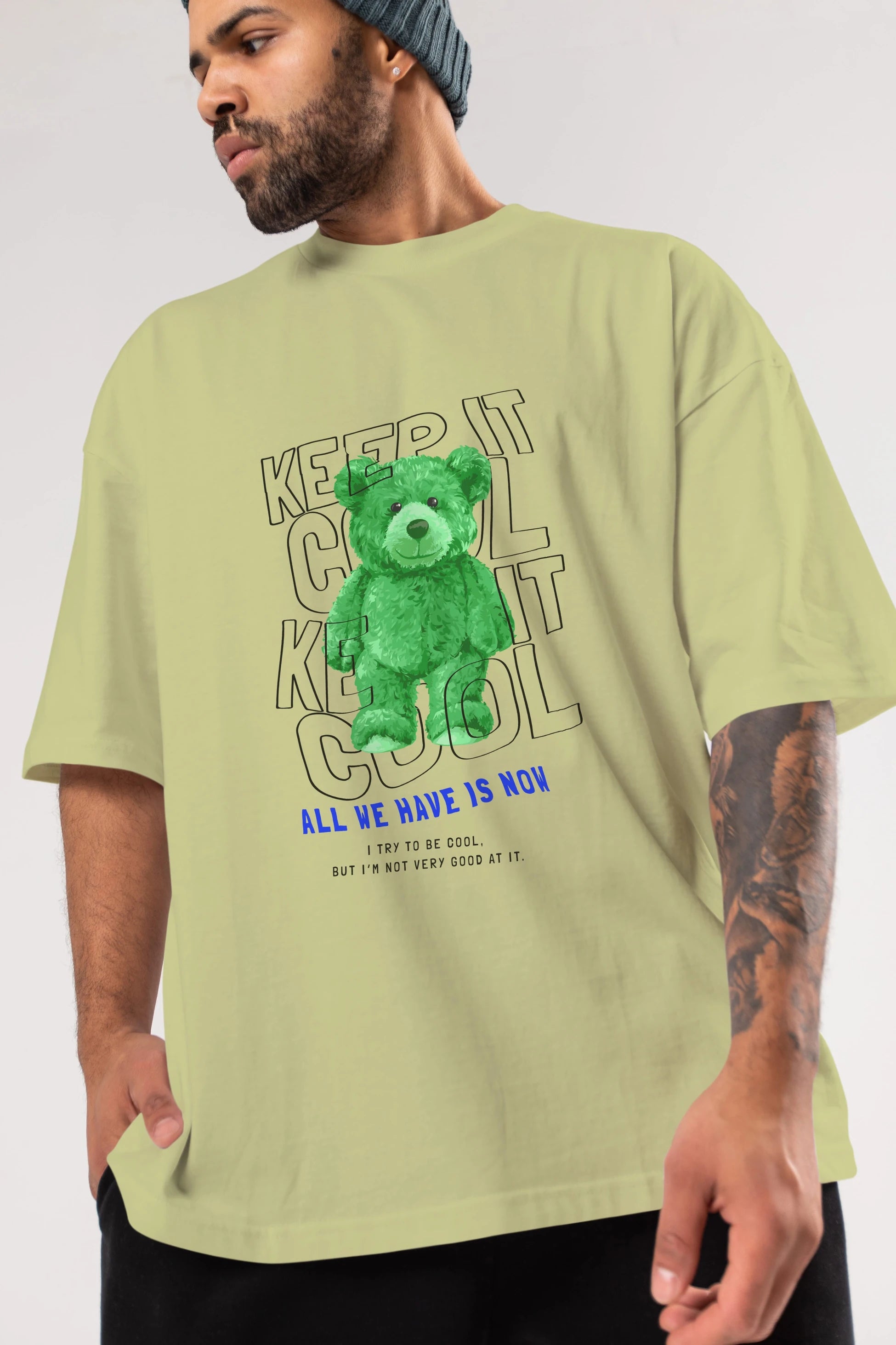 Keep it Cool Bear Ön Baskılı Oversize t-shirt Erkek Kadın Unisex