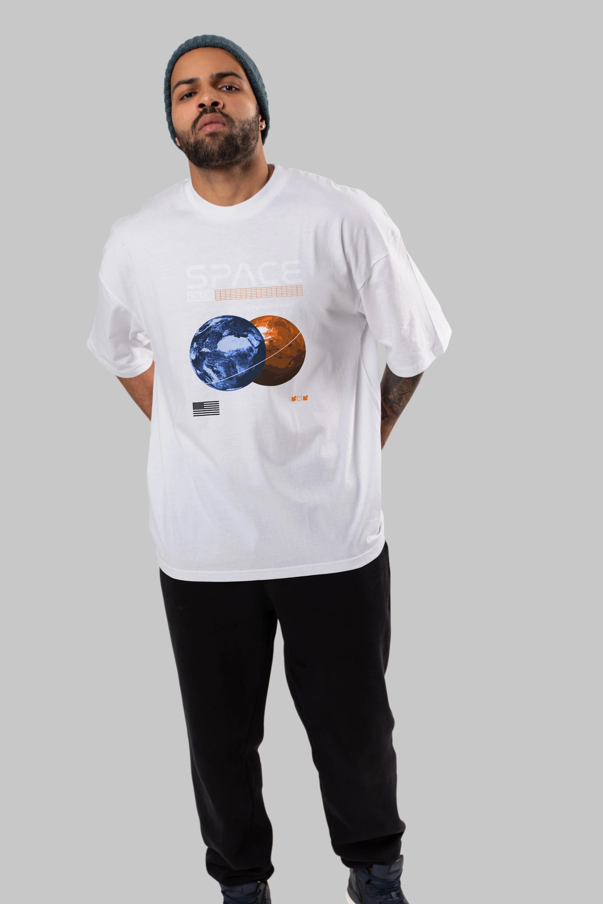 Space Our Ön Baskılı Oversize t-shirt Erkek Kadın Unisex