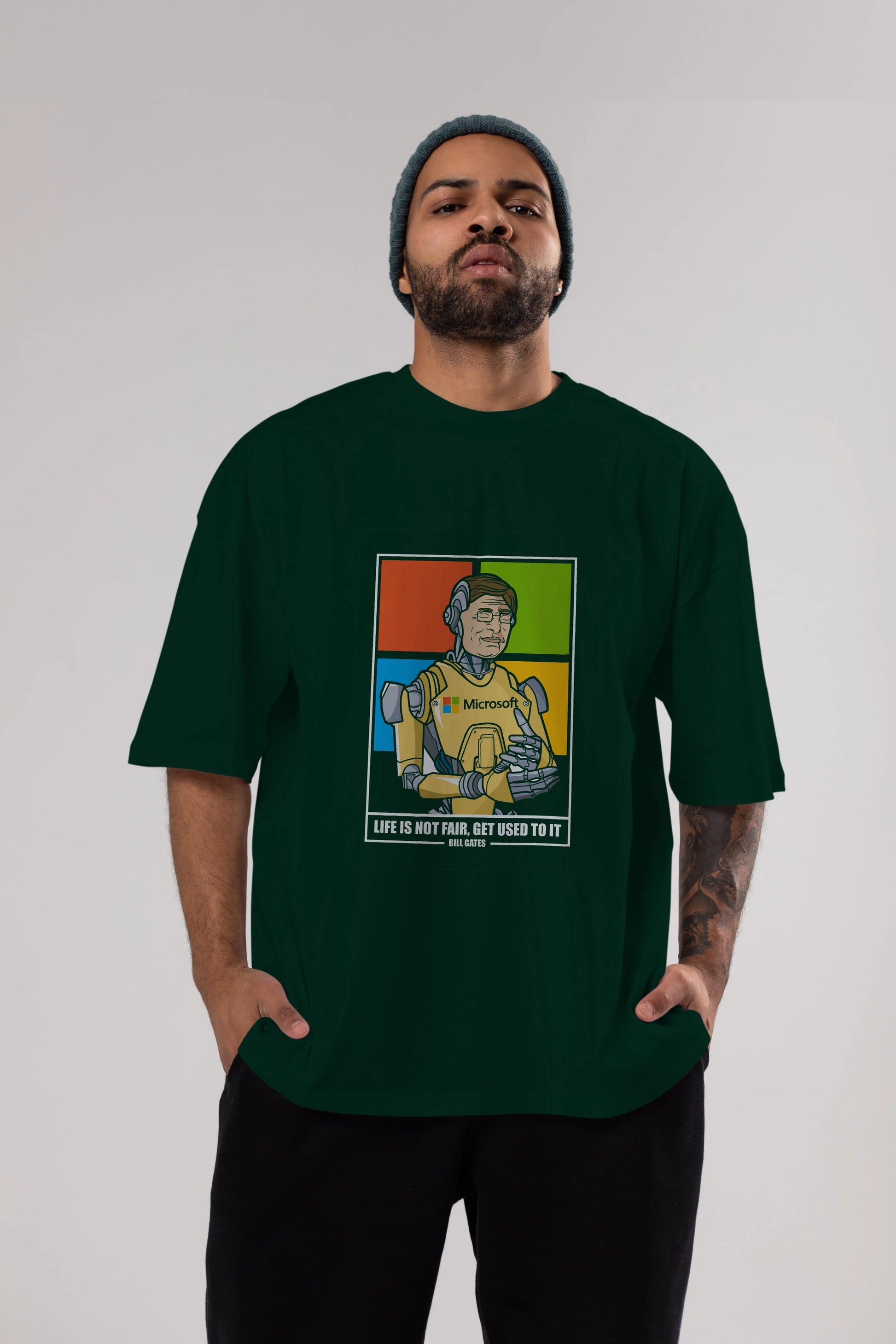 Bill Gates Robot Human Ön Baskılı Oversize t-shirt Erkek Kadın Unisex %100 Pamuk tişort