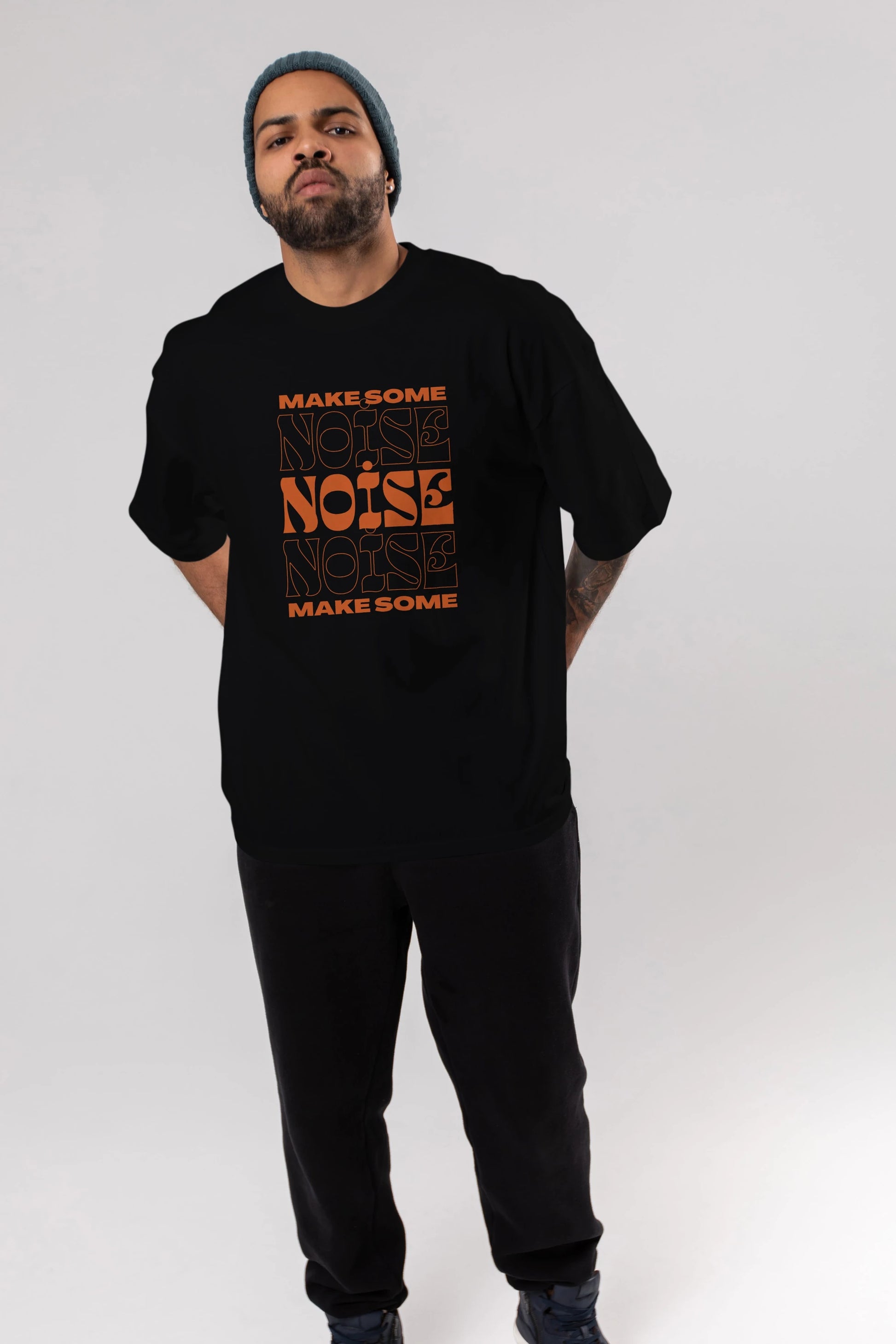 Make Some Noise Yazılı 2 Ön Baskılı Oversize t-shirt Erkek Kadın Unisex