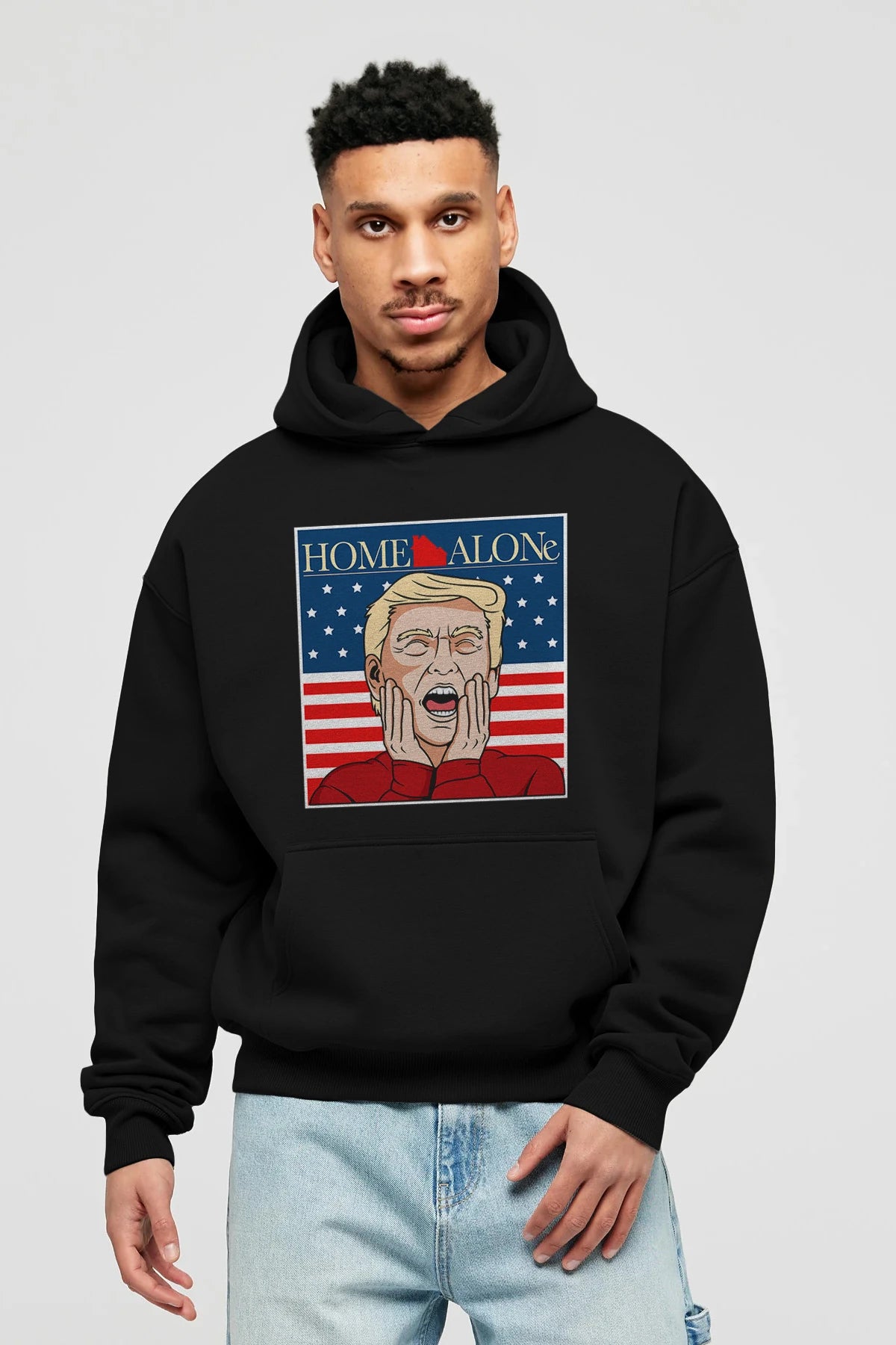 Home Alone Trump Ön Baskılı Hoodie Oversize Kapüşonlu Sweatshirt Erkek Kadın Unisex