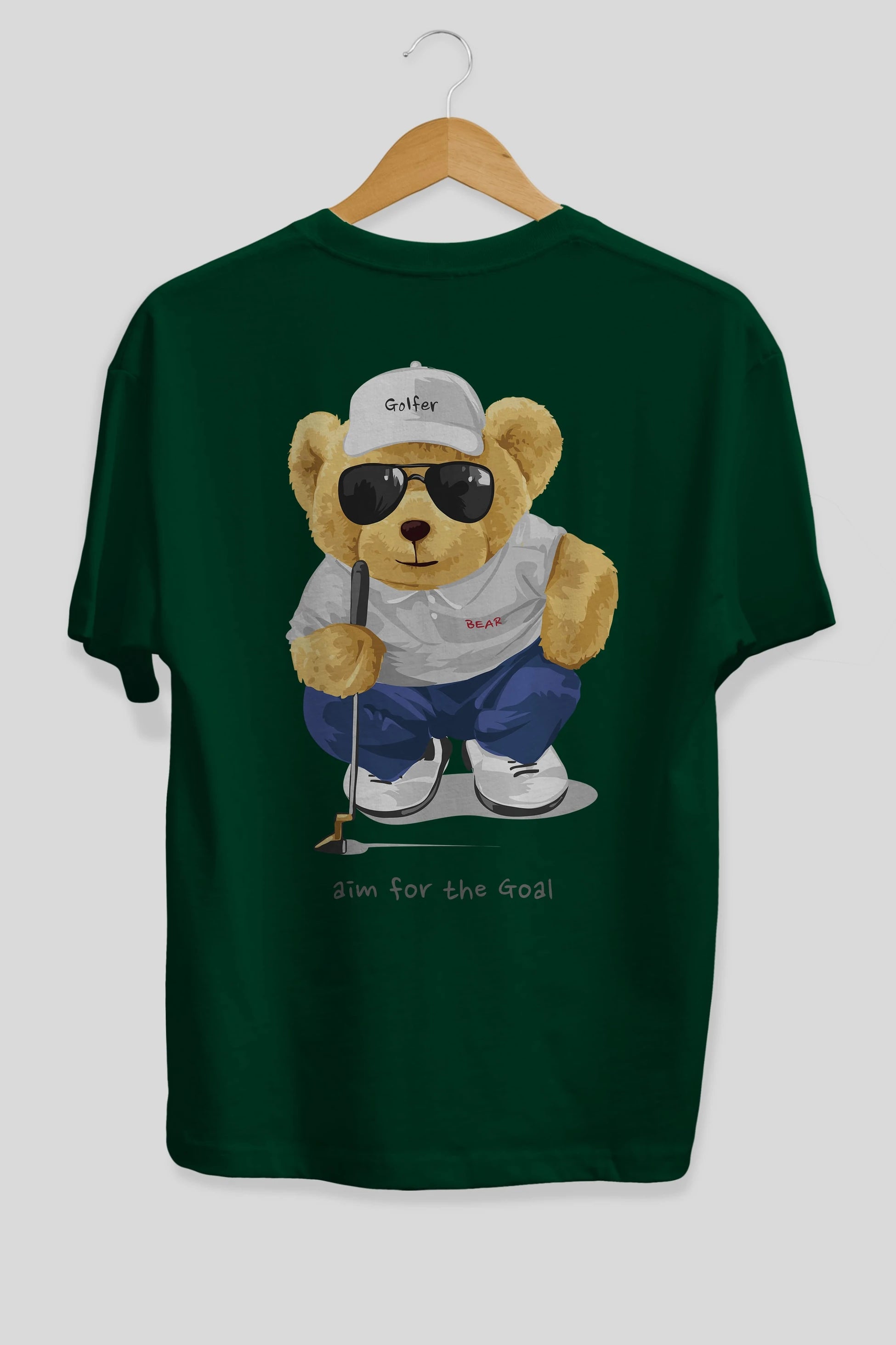 Teddy Bear Golfer Arka Baskılı Oversize t-shirt Erkek Kadın Unisex %100 Pamuk