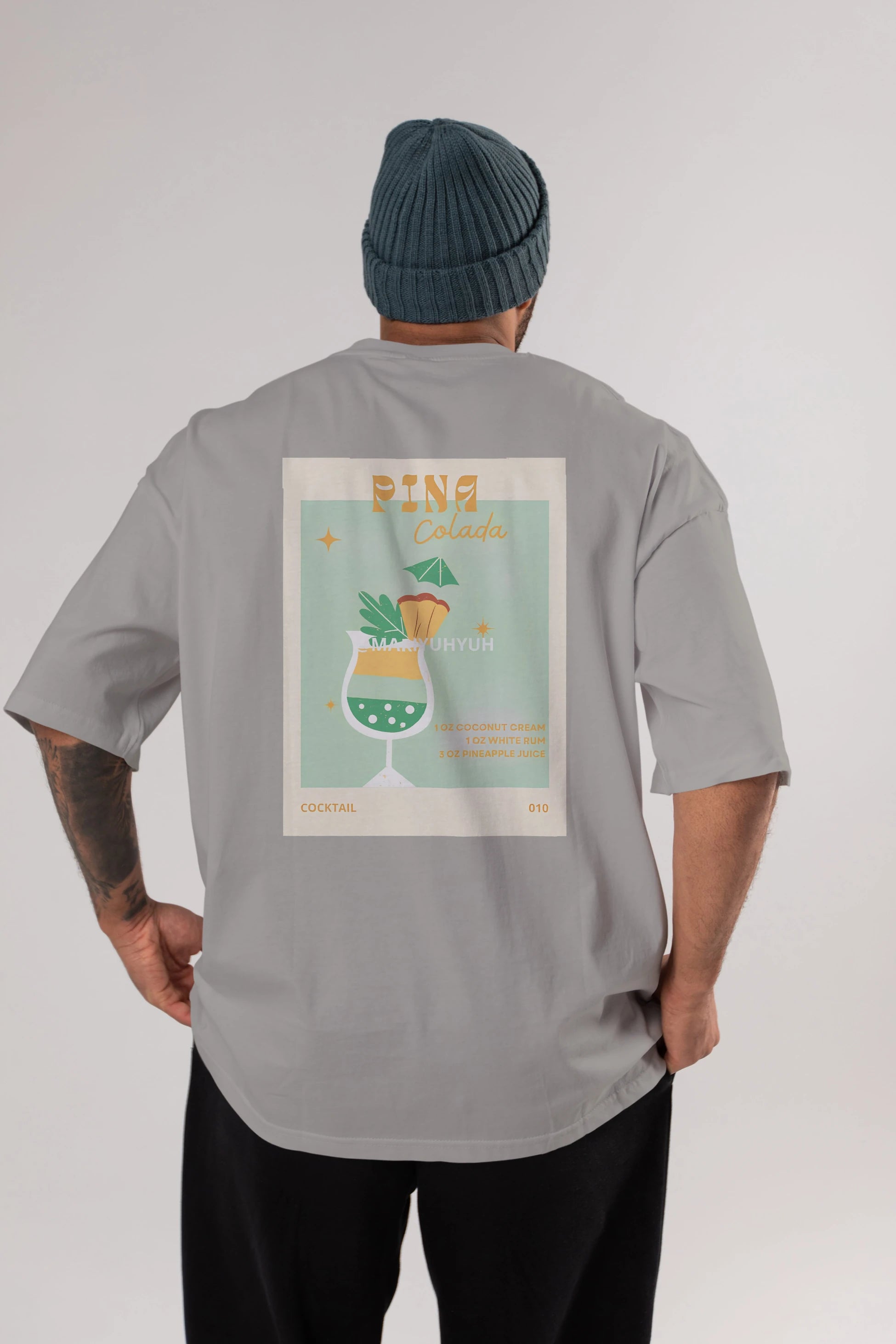 Pina Colada Arka Baskılı Oversize t-shirt Erkek Kadın Unisex %100 Pamuk Bisiklet Yaka tişort