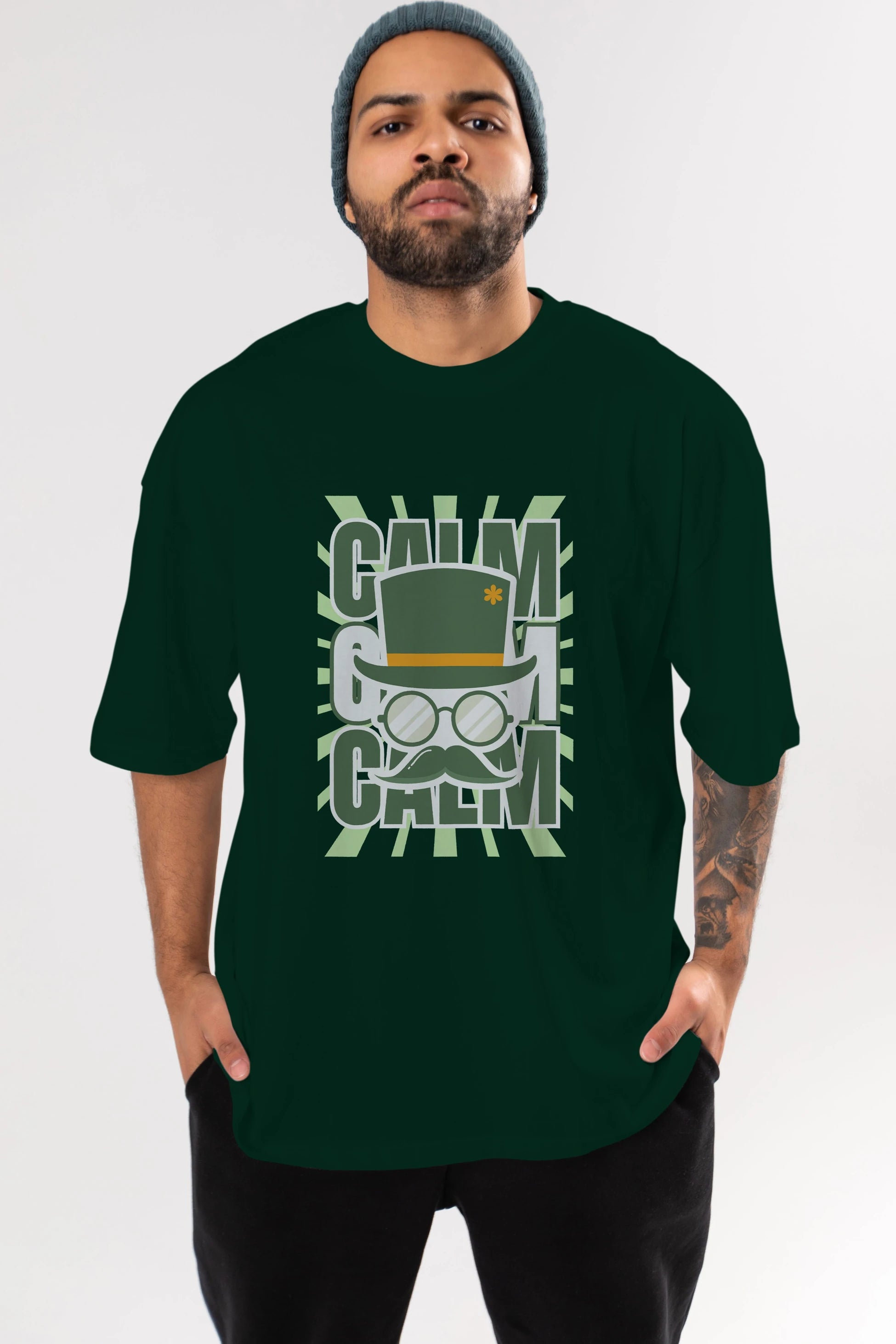 Calm Yazılı Ön Baskılı Oversize t-shirt Erkek Kadın Unisex