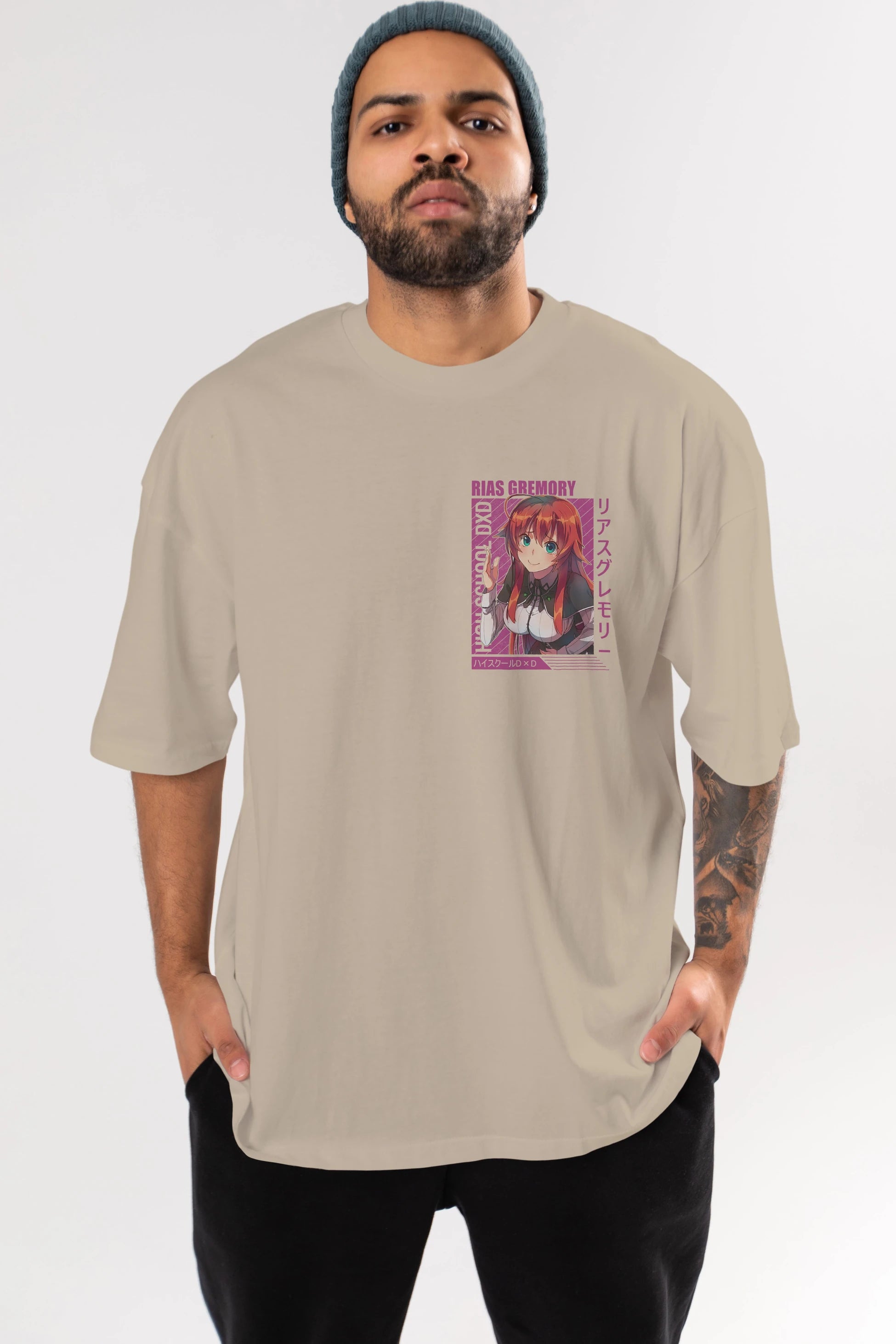 Rias Gremory 10 Ön Sol Baskılı Oversize t-shirt Erkek Kadın Unisex %100 Pamuk Bisiklet Yaka tişort