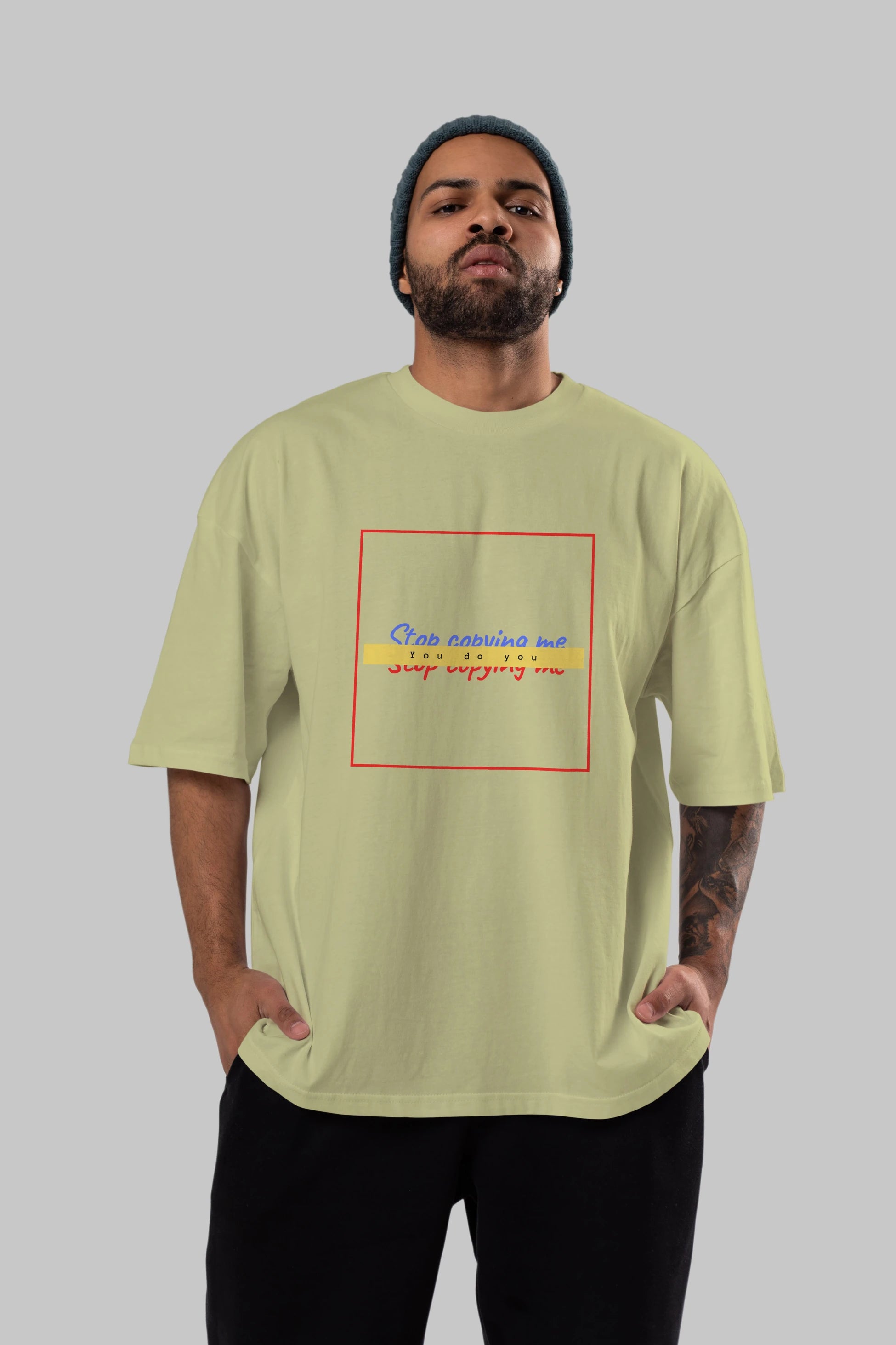 Stop Copying Me Ön Baskılı Oversize t-shirt Erkek Kadın Unisex