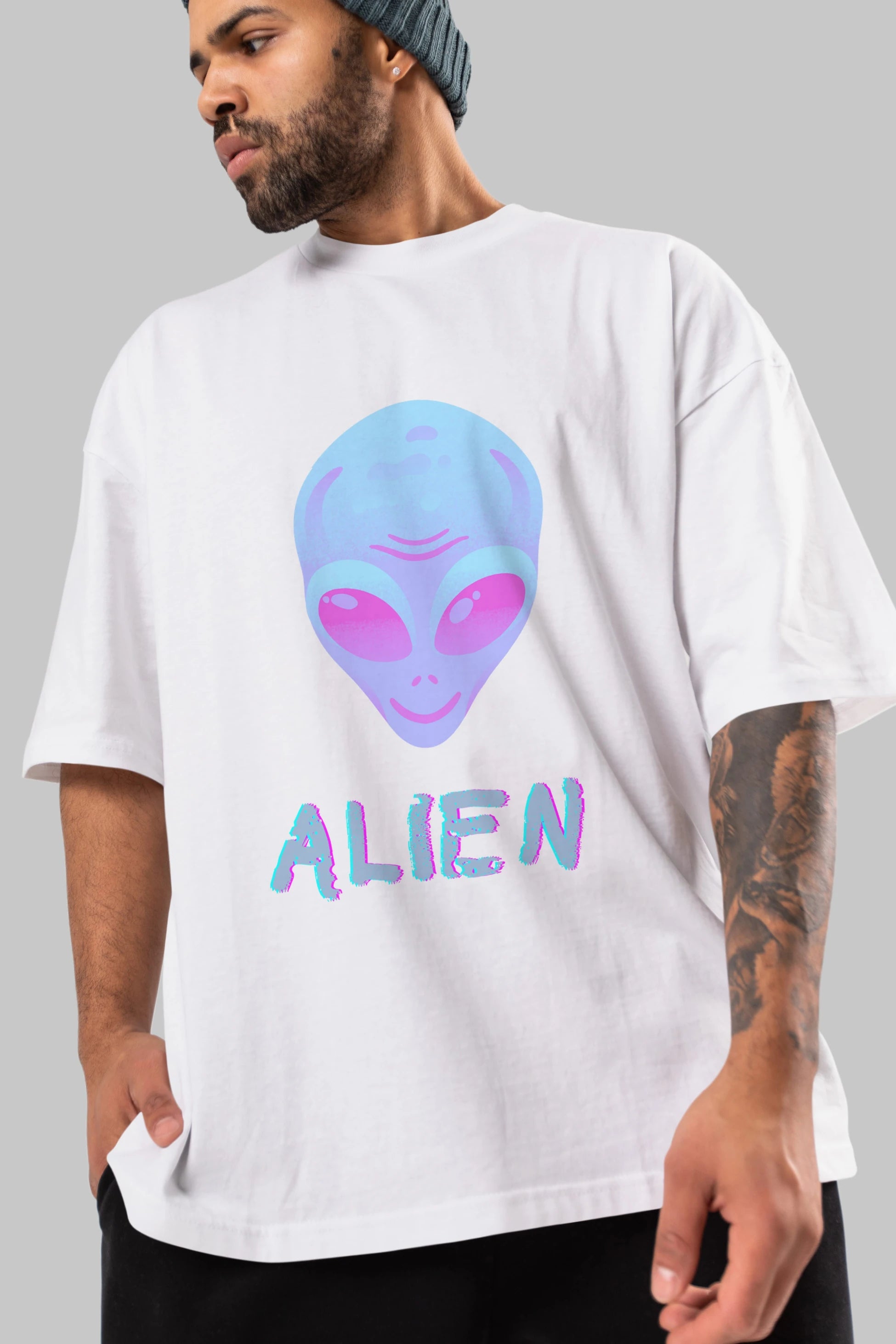 Alien Ön Baskılı Oversize t-shirt Erkek Kadın Unisex