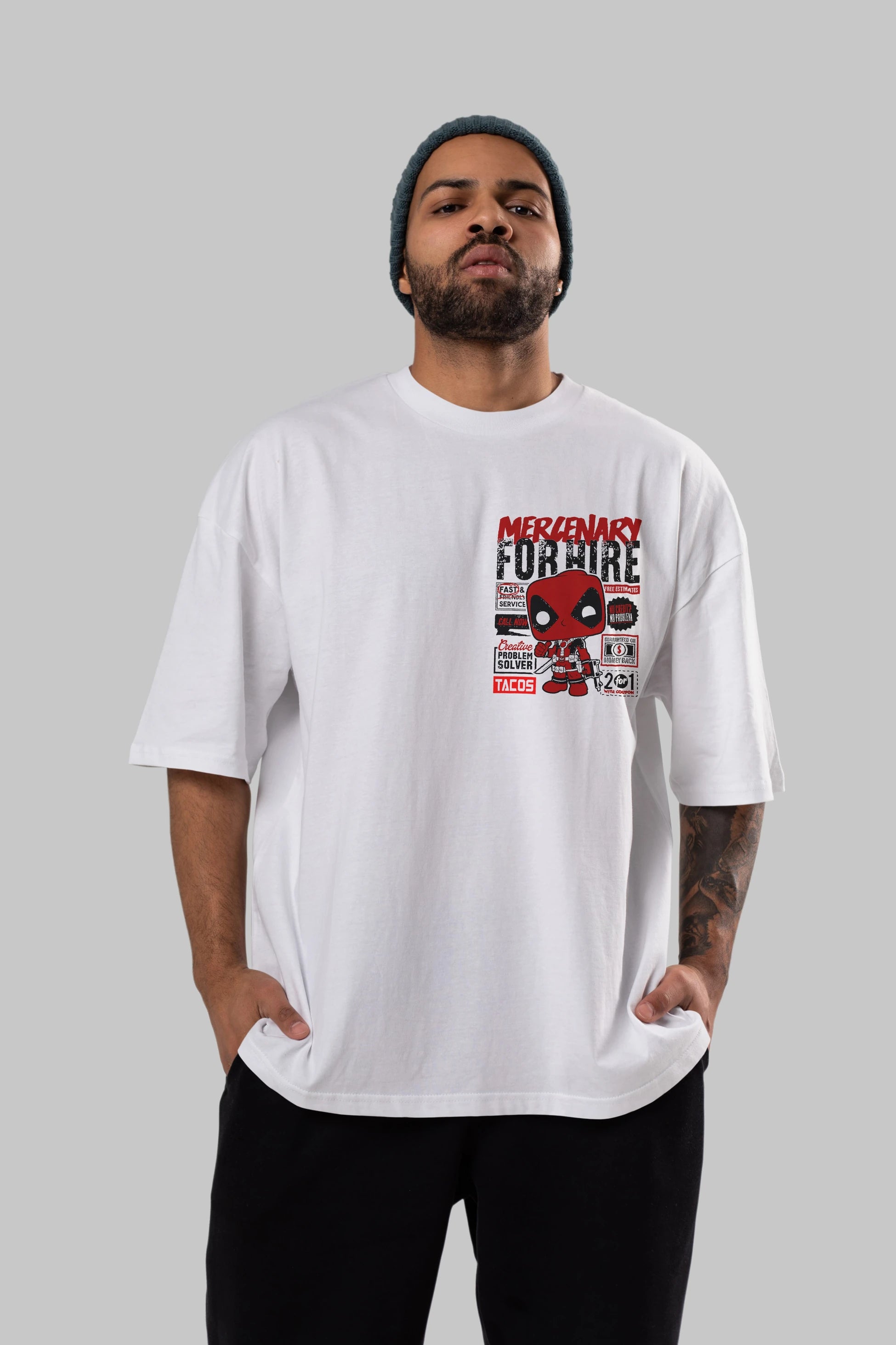 Deadpool (18) Ön Sol Baskılı Oversize t-shirt Erkek Kadın Unisex %100 Pamuk Bisiklet Yaka tişort