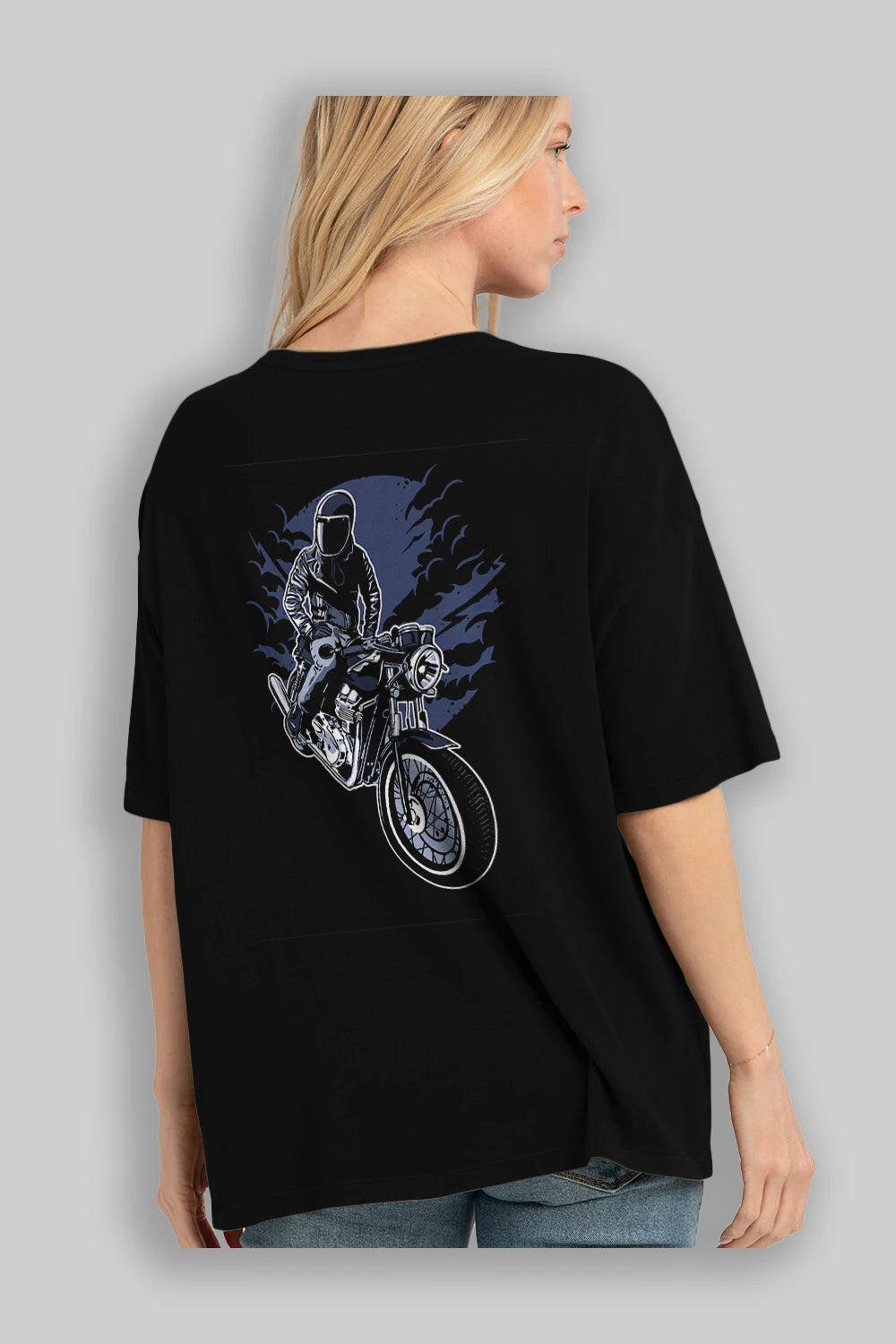 Night Rider Arka Baskılı Oversize t-shirt Erkek Kadın Unisex %100 Pamuk