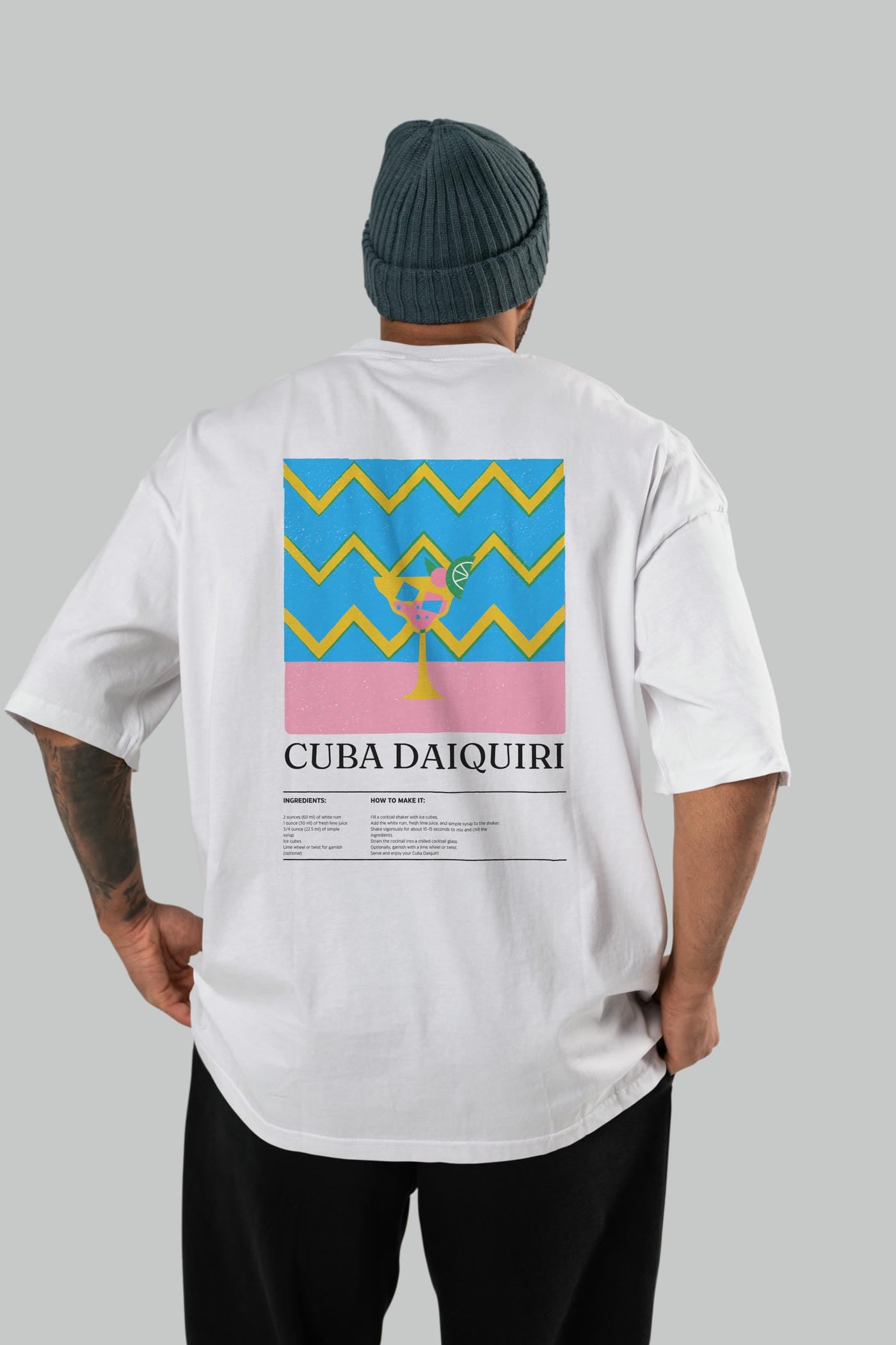 Cuba Daiquiri Kokteyl Serisi Arka Baskılı Oversize t-shirt Erkek Kadın %100 Pamuk Bisiklet Yaka tişort