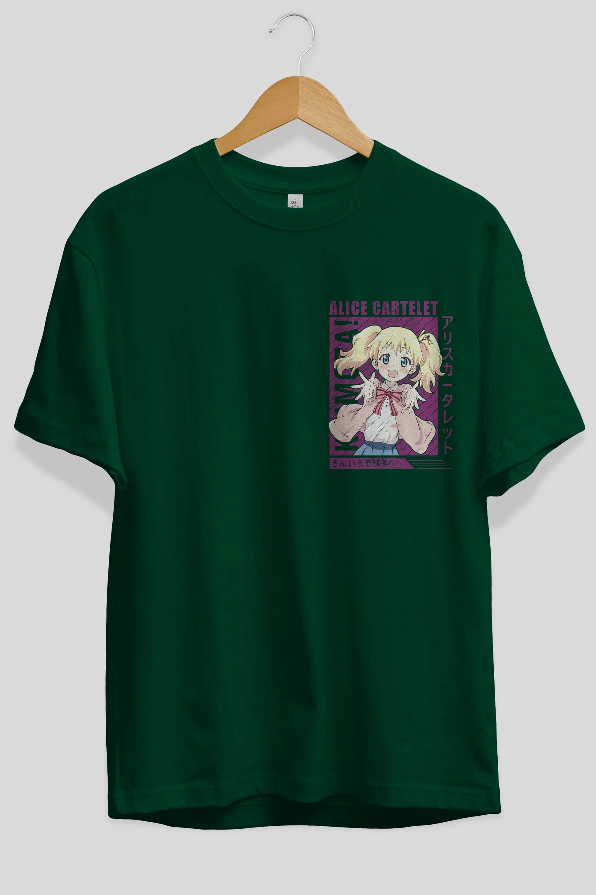 Alice Cartelet 12 Ön Sol Baskılı Oversize t-shirt Erkek Kadın Unisex %100 Pamuk Bisiklet Yaka tişort