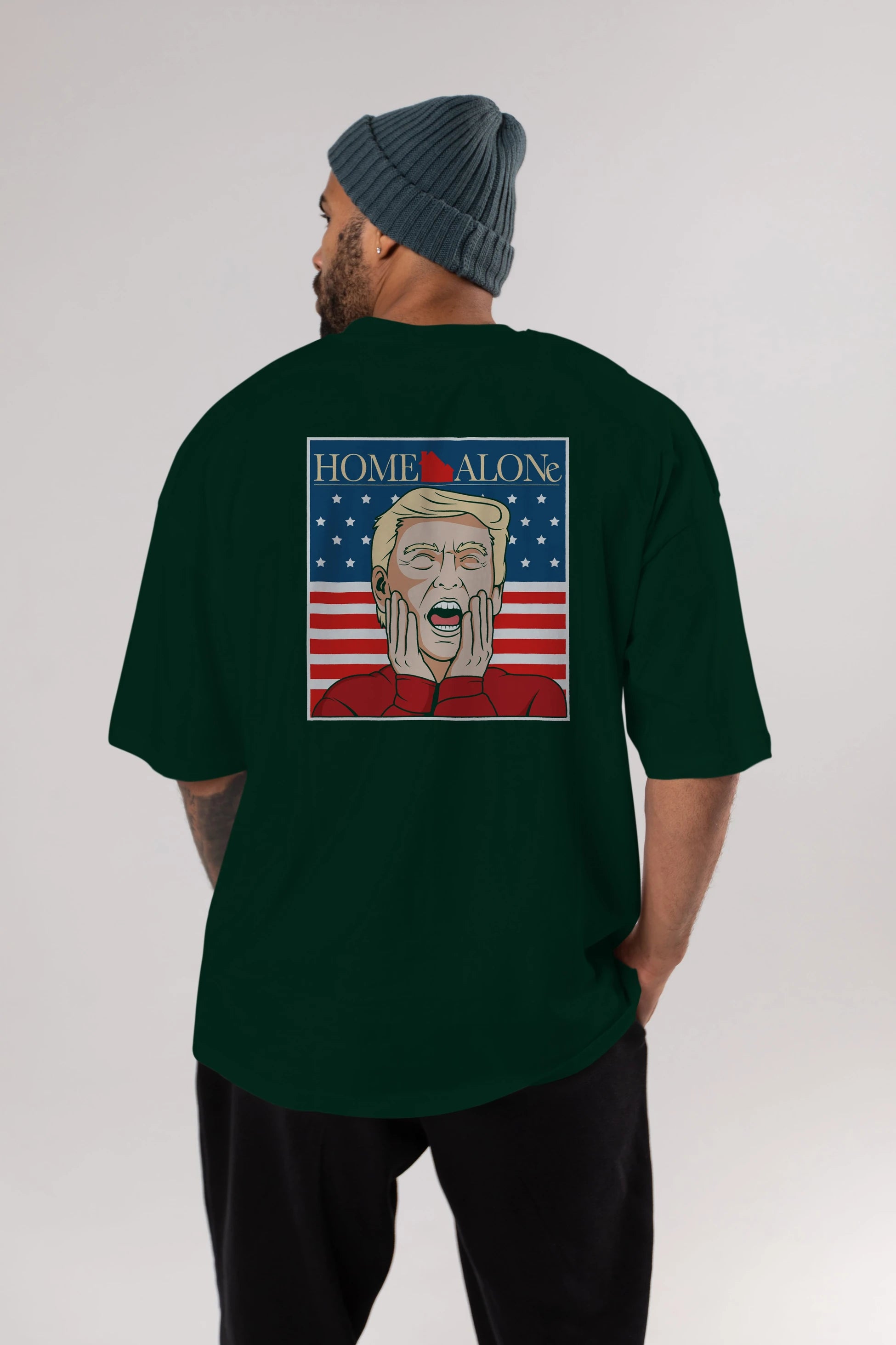 Home Alone Trump Arka Baskılı Oversize t-shirt Erkek Kadın Unisex %100 Pamuk tişort