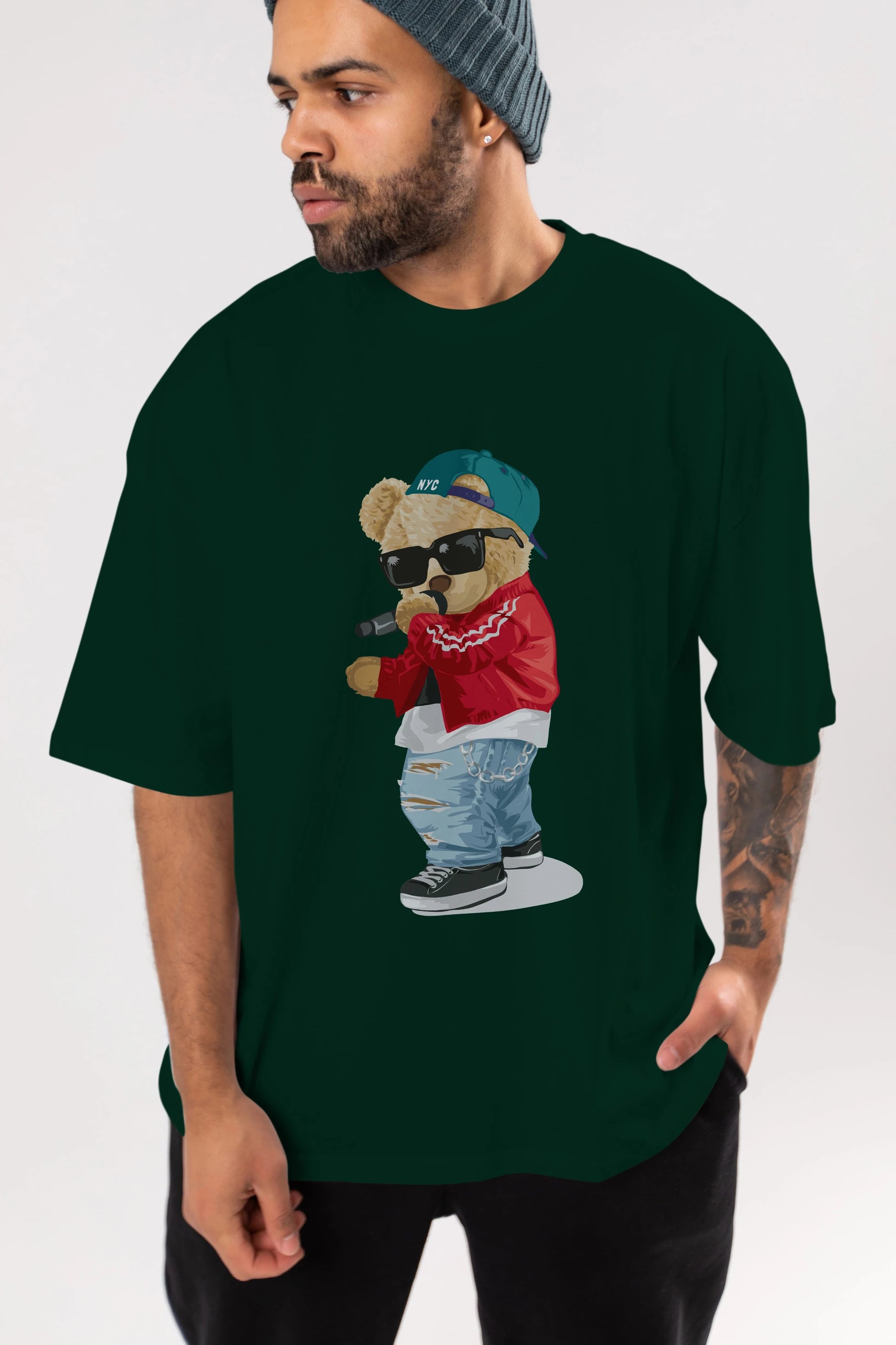 Teddy Bear Şarkıcı Ön Baskılı Oversize t-shirt Erkek Kadın Unisex %100 Pamuk