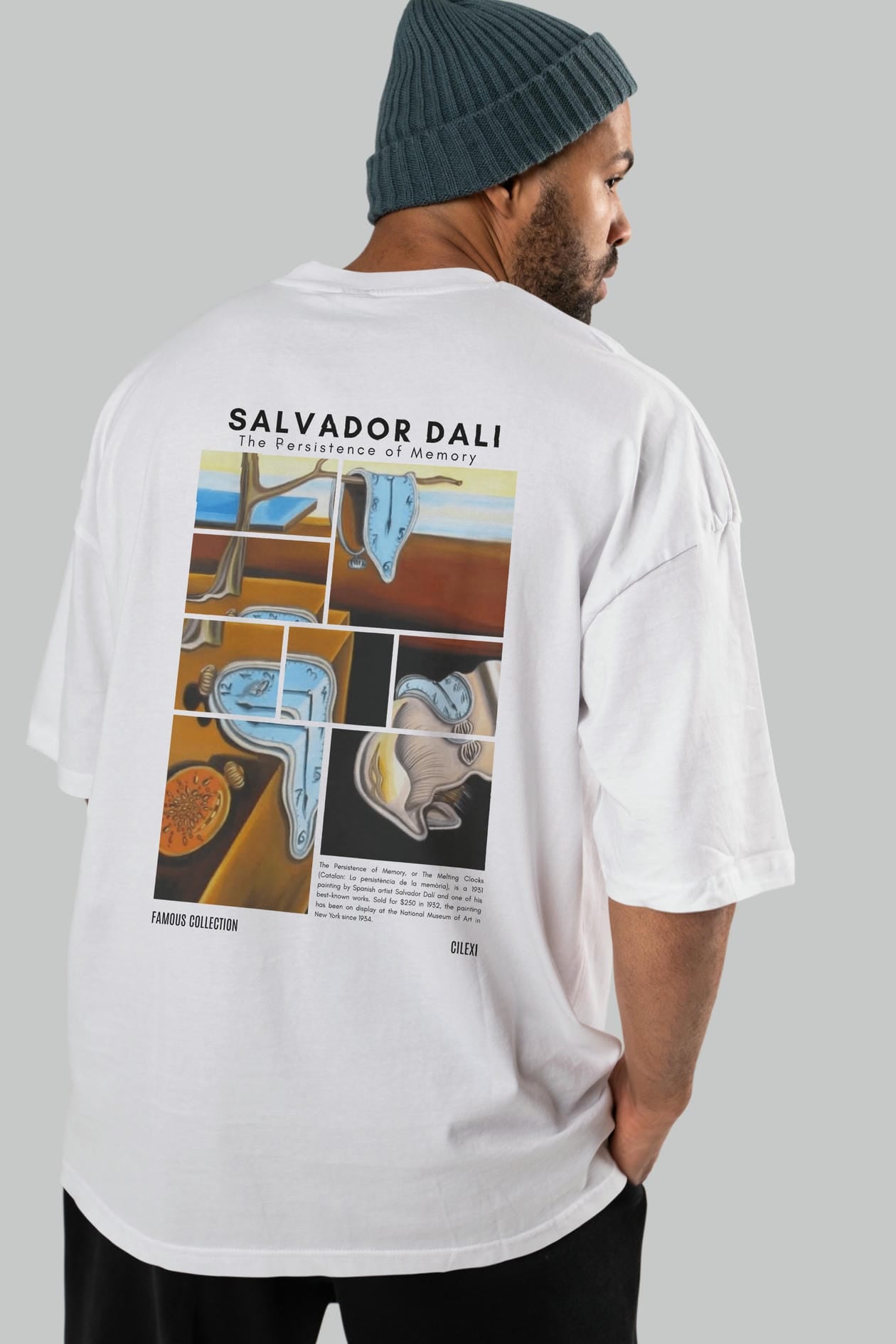 Salvador Dali Arka Baskılı Oversize t-shirt Erkek Kadın Bisiklet Yaka Pamuk tişort