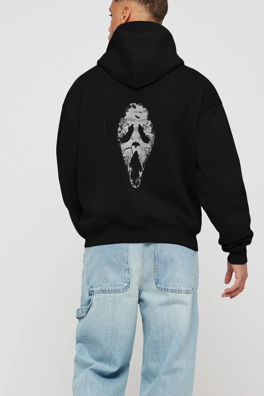 Reaper Scream Arka Baskılı Hoodie Oversize Kapüşonlu Sweatshirt Erkek Kadın Unisex