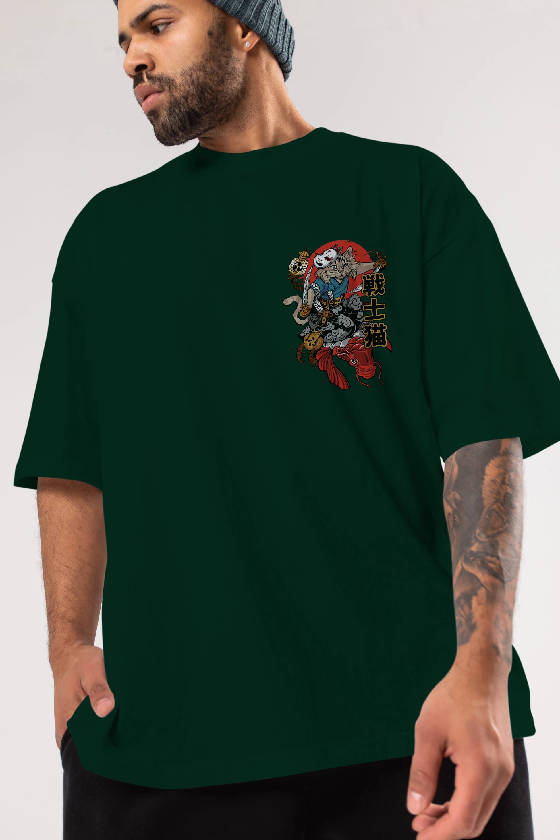 TRIBAL (2) Ön Sol Baskılı Oversize t-shirt Erkek Kadın Unisex %100 Pamuk Bisiklet Yaka tişort