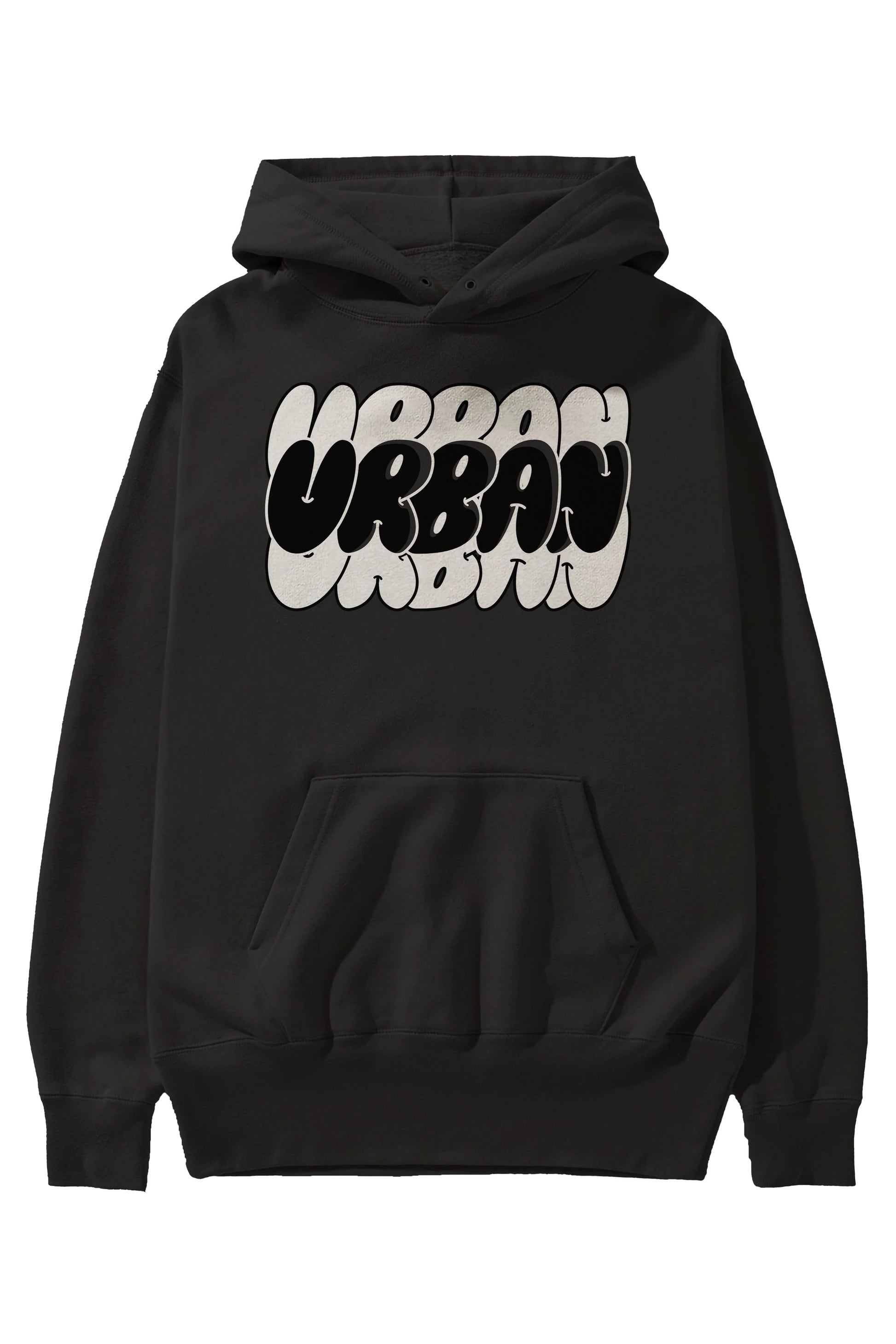 Urban Yazılı Ön Baskılı Oversize Hoodie Kapüşonlu Sweatshirt Erkek Kadın Unisex