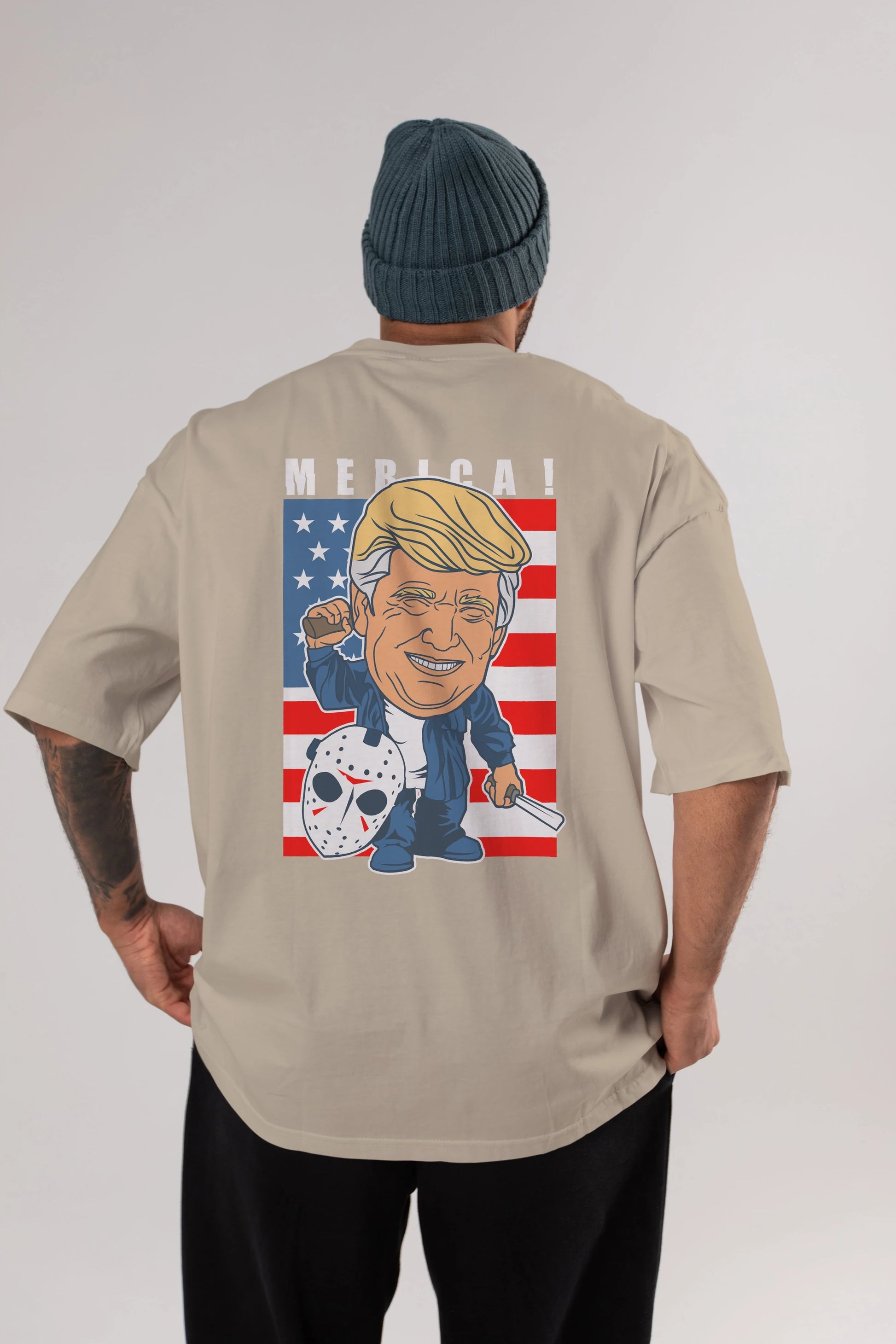 Jason Voorhess Trump Arka Baskılı Oversize t-shirt Erkek Kadın Unisex %100 Pamuk tişort
