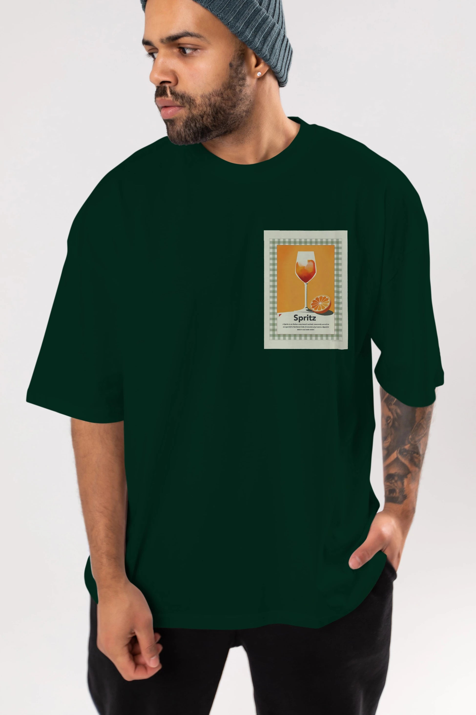 Aperol Spritz 5 Ön Sol Baskılı Oversize t-shirt Erkek Kadın Unisex %100 Pamuk Bisiklet Yaka tişort