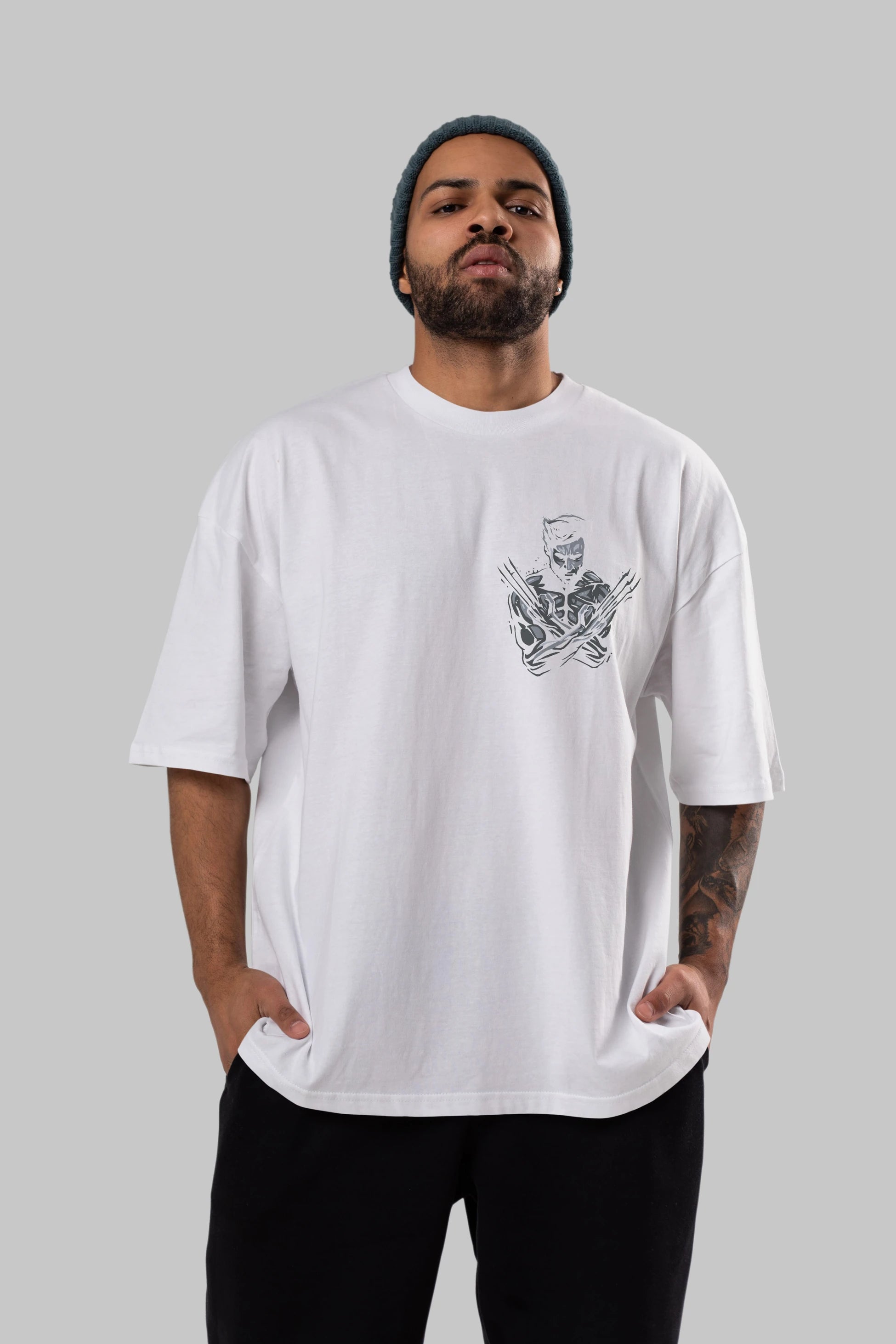 Wolverine Ön Sol Baskılı Oversize t-shirt Erkek Kadın Unisex %100 Pamuk Bisiklet Yaka tişort