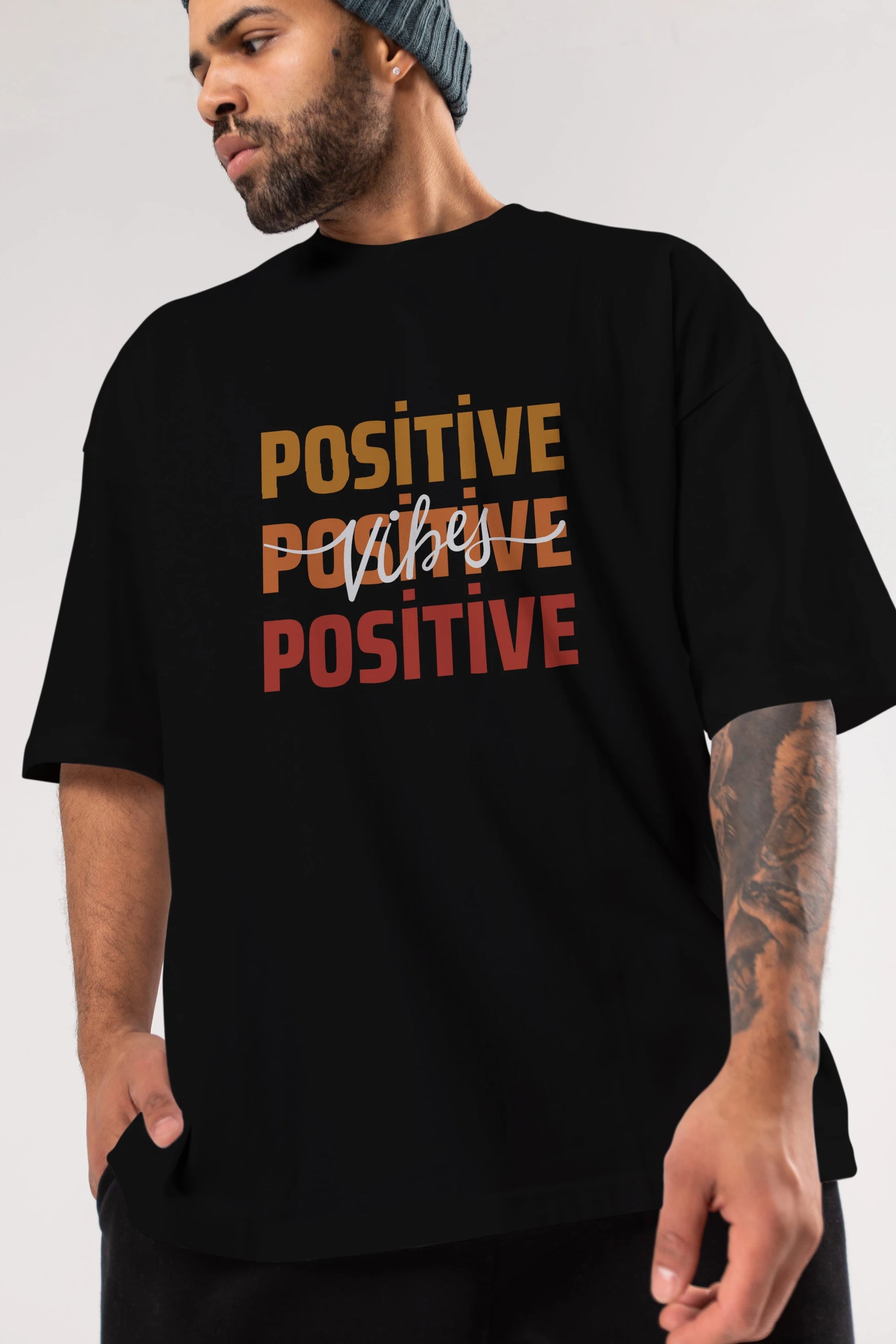 Positive Vibes 2 Ön Baskılı Oversize t-shirt Erkek Kadın Unisex