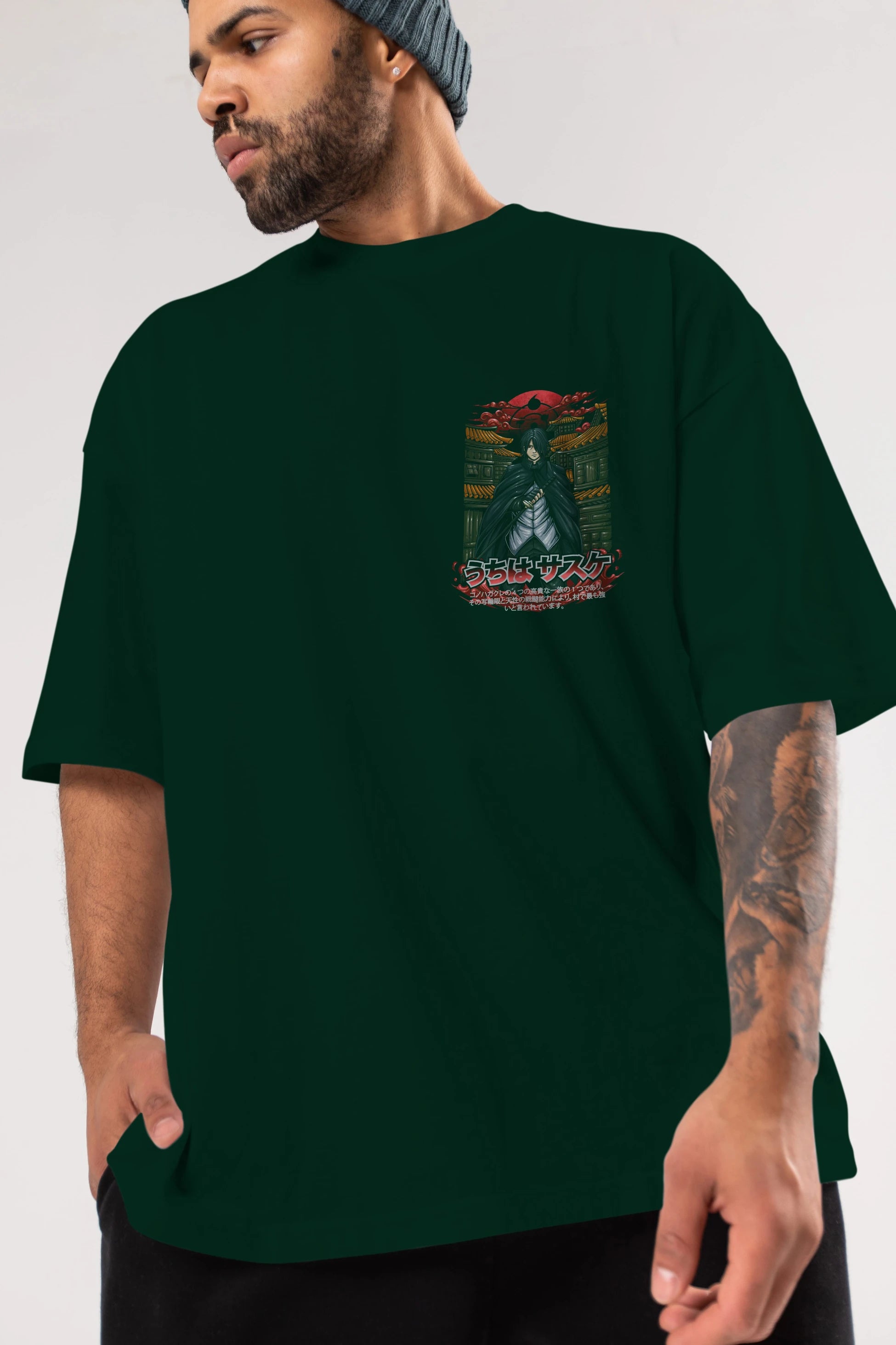 NARUTO SASUKE UCHIHA 1 Ön Sol Baskılı Oversize t-shirt Erkek Kadın Unisex %100 Pamuk Bisiklet Yaka tişort