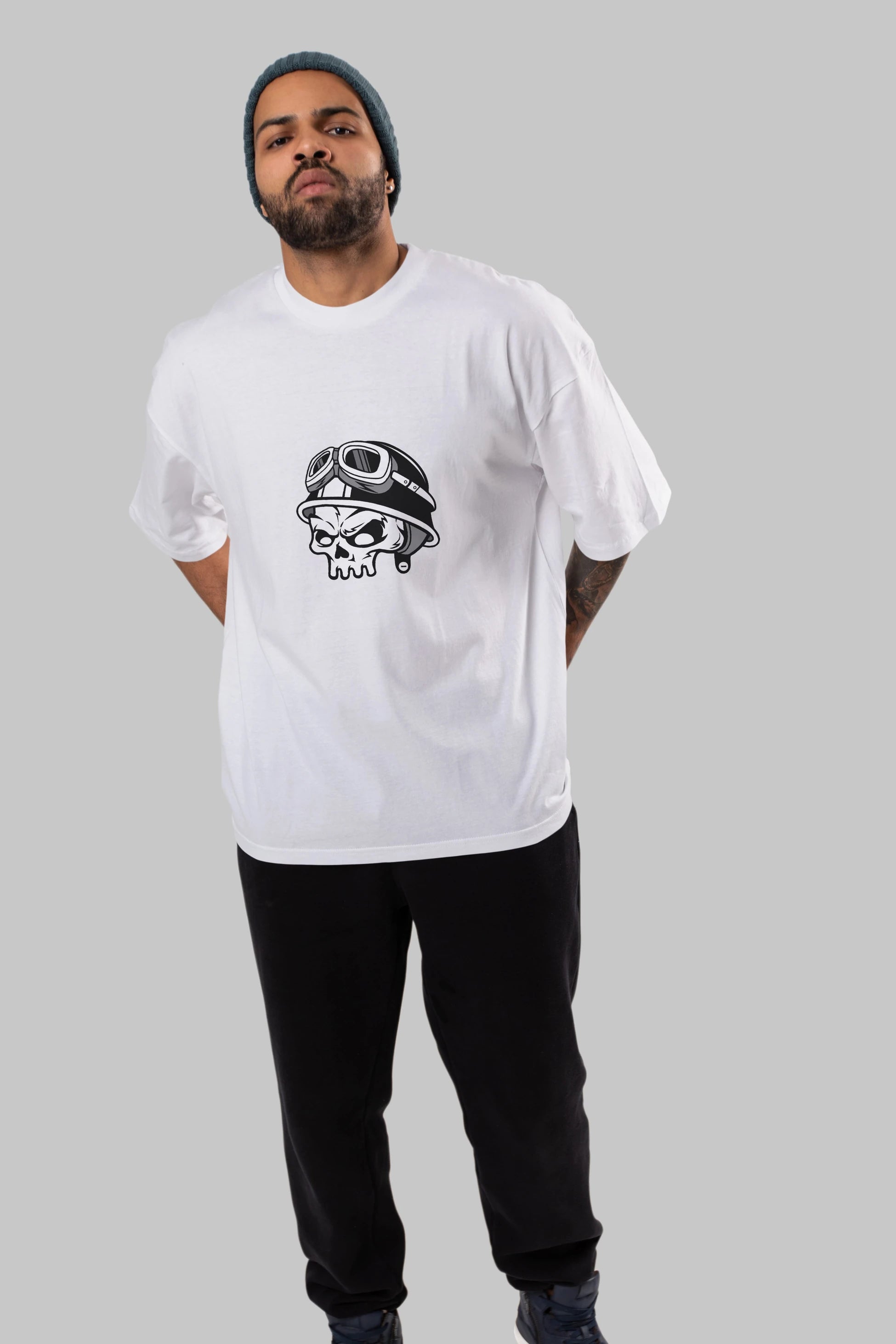 Biker Helmet Ön Baskılı Oversize t-shirt Erkek Kadın Unisex %100 Pamuk tişort