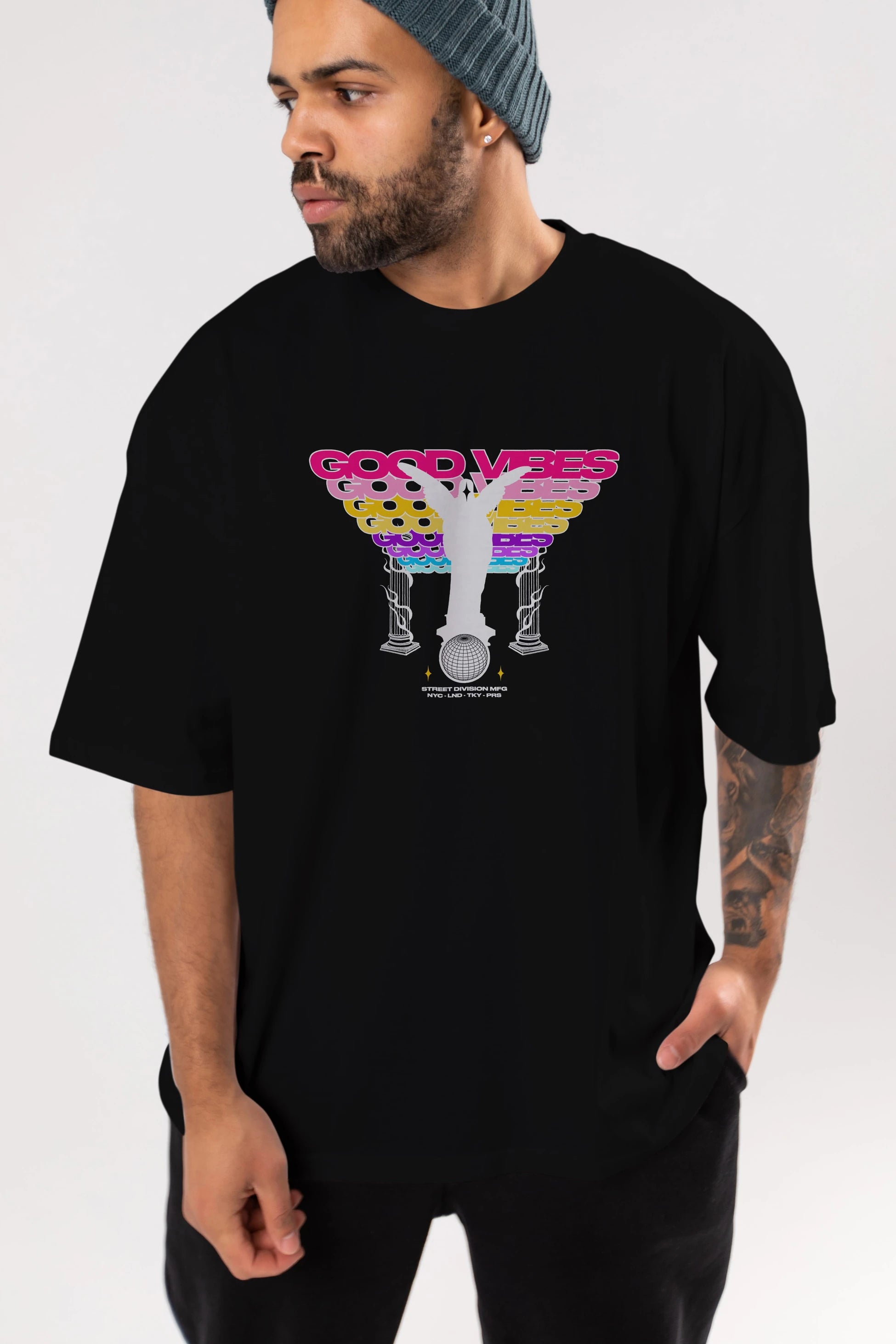 Good Vibes Ön Baskılı Oversize t-shirt Erkek Kadın Unisex