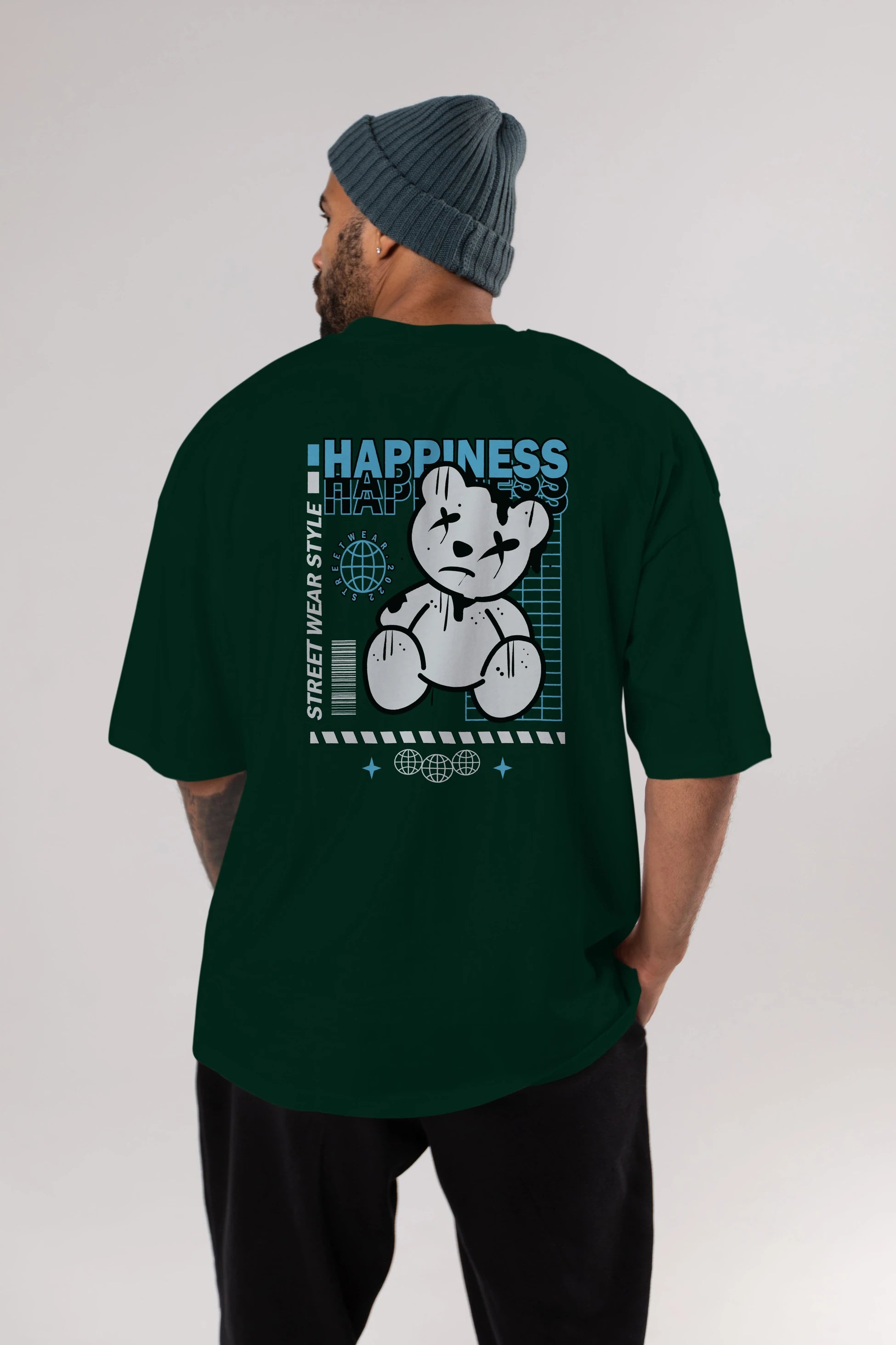 Happiness Bear 2 Arka Baskılı Oversize t-shirt Erkek Kadın Unisex