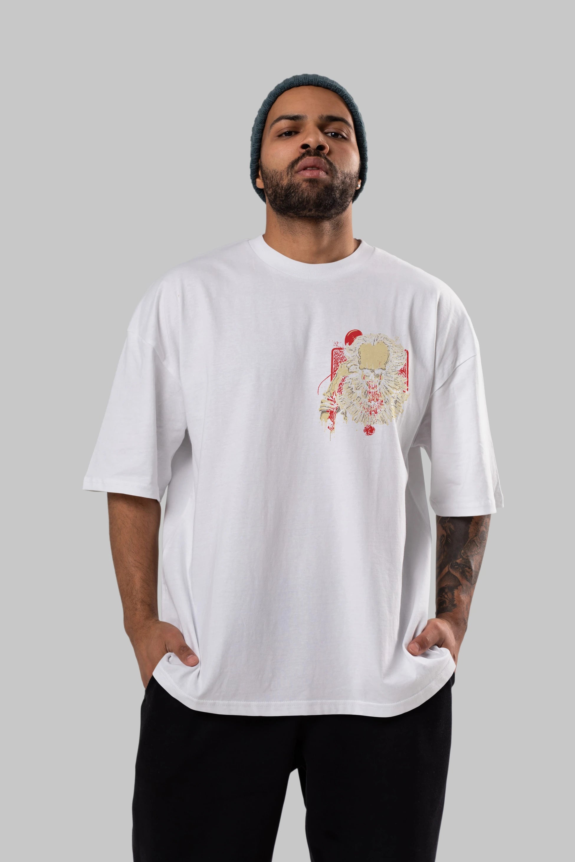 it (2) Ön Sol Baskılı Oversize t-shirt Erkek Kadın Unisex %100 Pamuk Bisiklet Yaka tişort