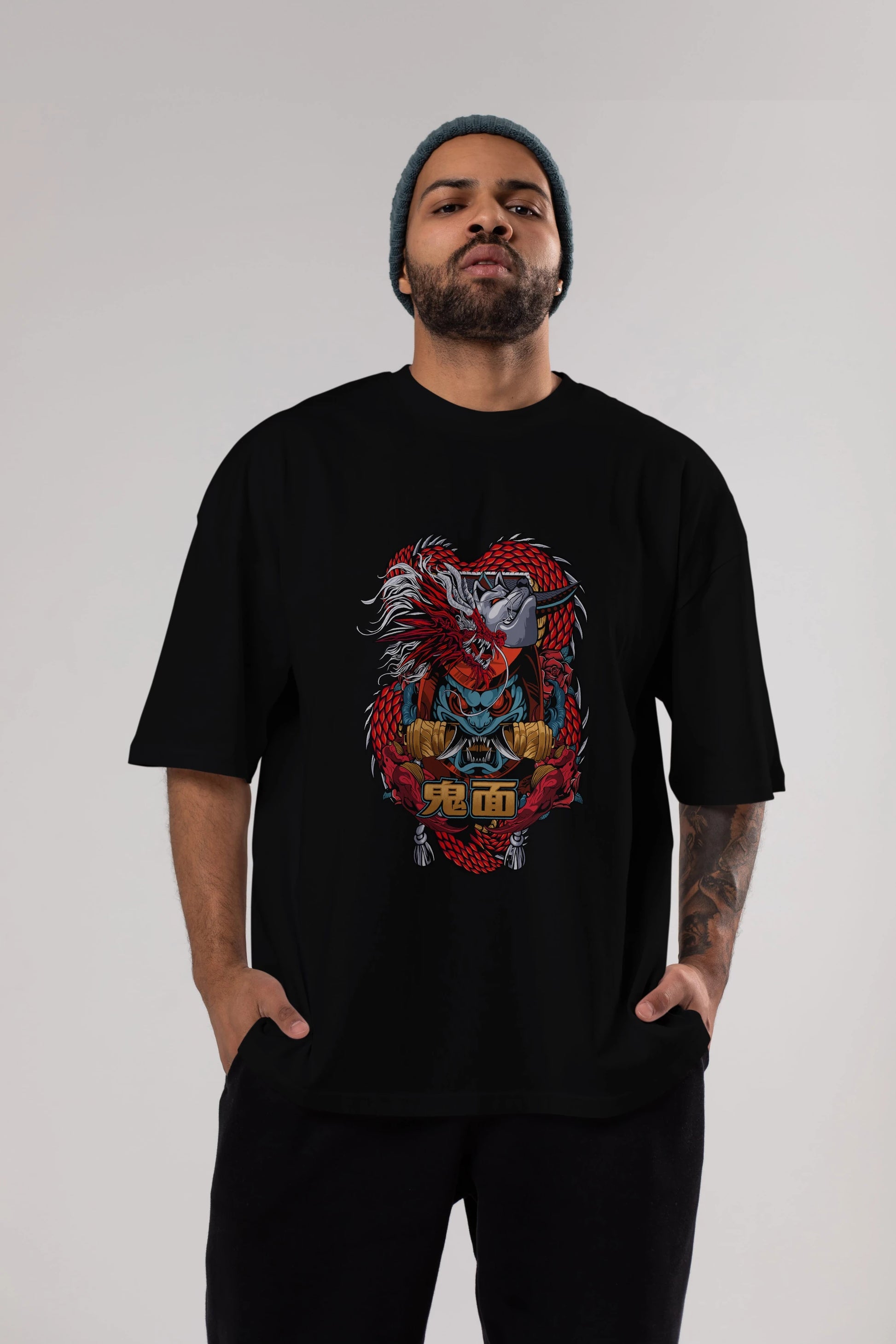 TRIBAL Anime Ön Baskılı Oversize t-shirt %100 pamuk Erkek Kadın Unisex