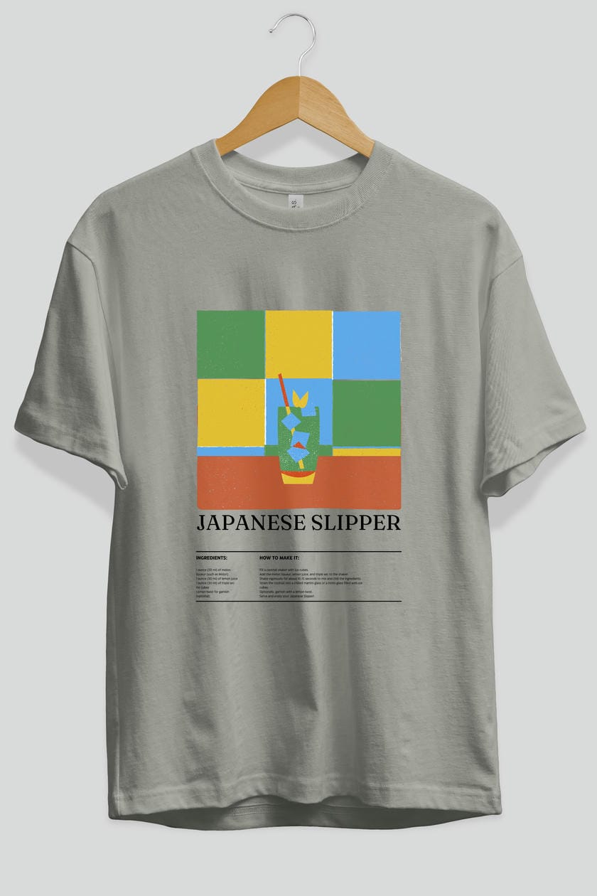 Japanese Slipper Kokteyl Ön Baskılı Oversize t-shirt Erkek Kadın %100 Pamuk Bisiklet Yaka tişort