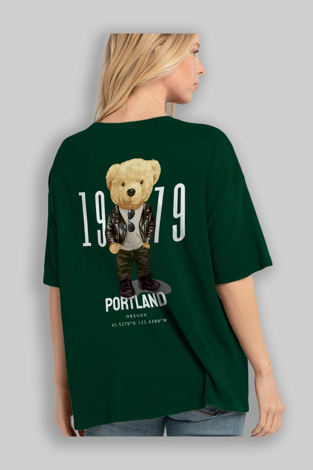 Teddy Bear Portland Arka Baskılı Oversize t-shirt Erkek Kadın Unisex %100 Pamuk