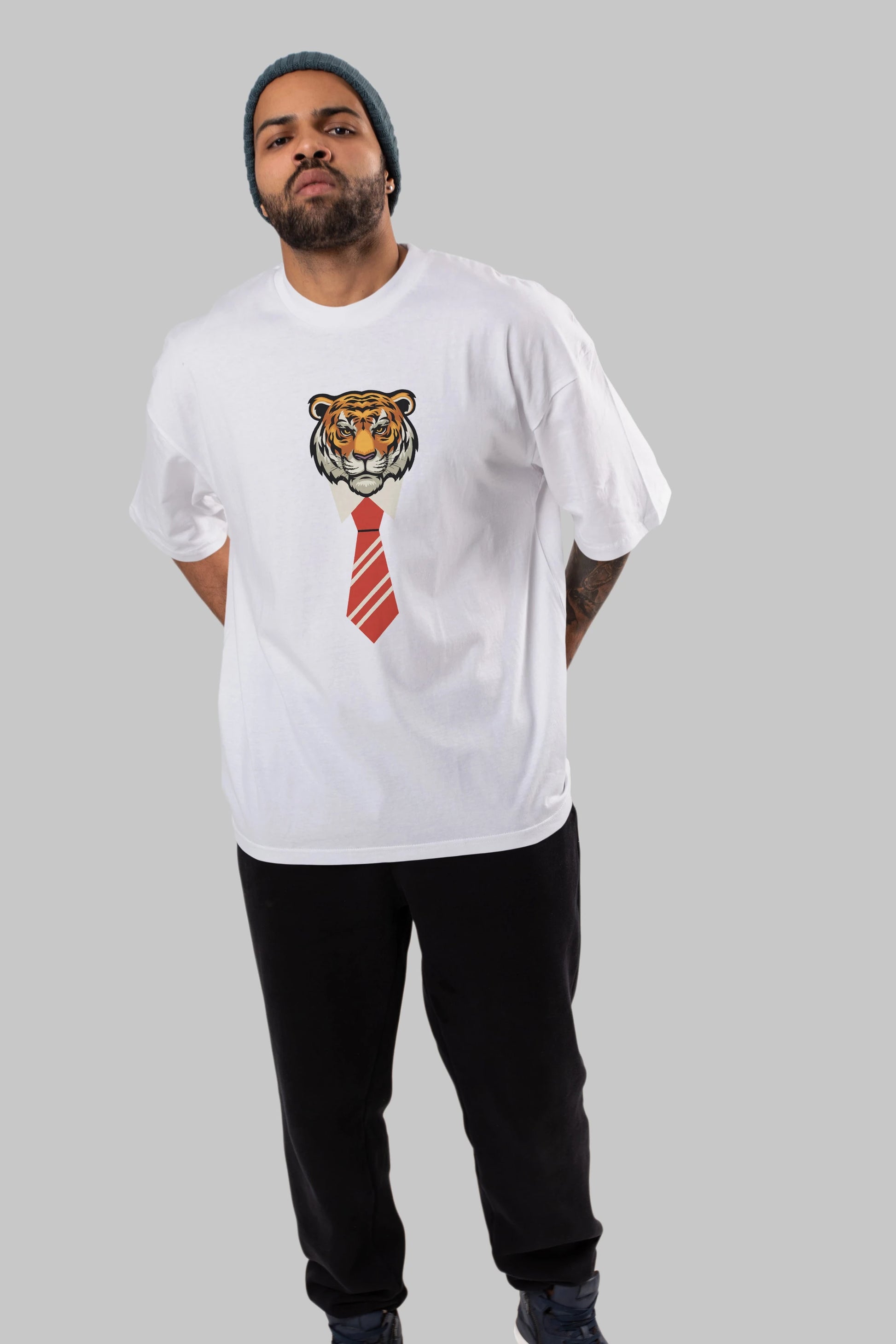Tiger With Tie Ön Baskılı Oversize t-shirt Erkek Kadın Unisex