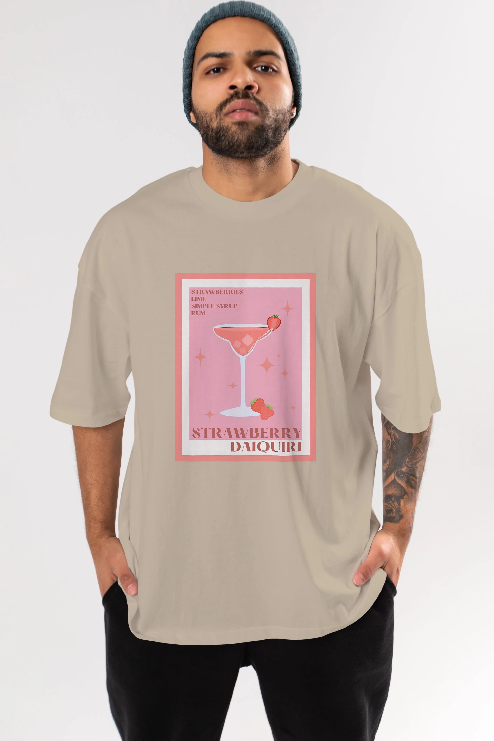 Strawberry Daiquiri Ön Baskılı Oversize t-shirt Erkek Kadın Unisex %100 Pamuk Bisiklet Yaka tişort